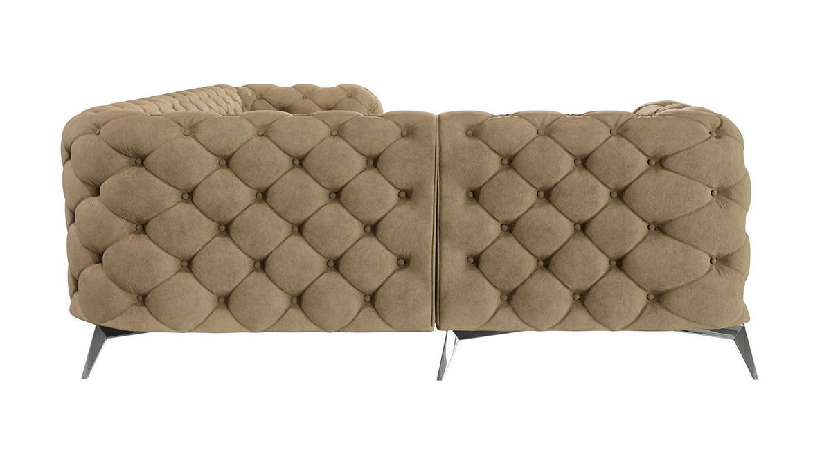 ECKSOFA Chesterfield Laura Beige Samt, Ottomane Links - Beige/Silberfarben, Holz/Textil (264/204cm) - S-Style Möbel