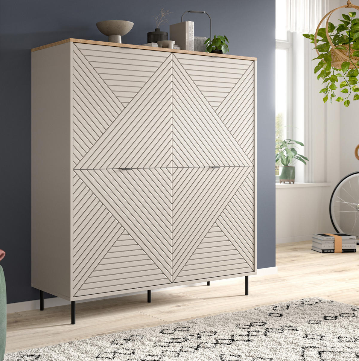 HIGHBOARD Kaschmir, Evoke Eiche 124 x 135 cm, Kommode in modernem Design - Kaschmir/Eichefarben, Holzwerkstoff/Metall (124/135/40cm) - Inn.Furn