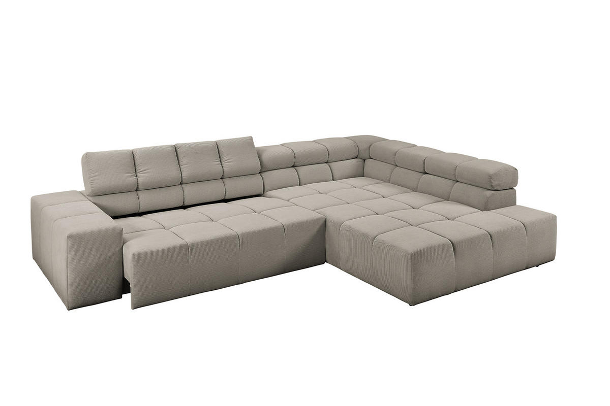 ECKSOFA MIT MOTORISCHEM SITZVORZUG NEVADA Grau Cord - Schwarz/Grau, Kunststoff/Textil (319/215cm) - KAWOLA