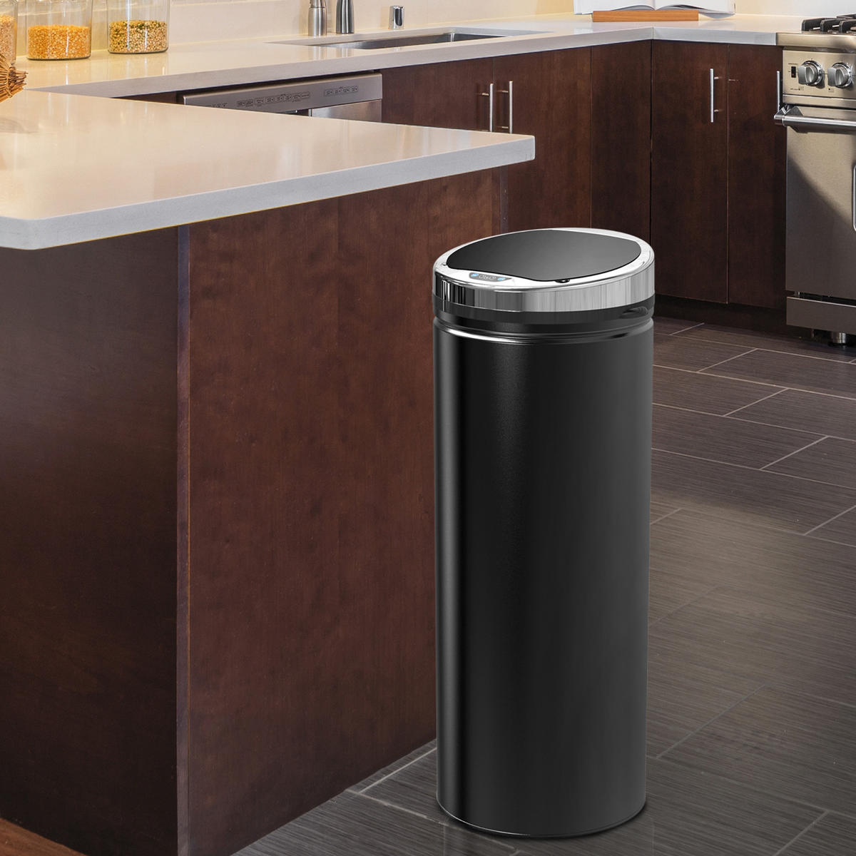 MÜLLEIMER AUTOMATISCHER ABFALLEIMER SCHWARZ Sensor 50L Verzinkter Stahl 30,5/30,5/81,5 cm - Schwarz, Metall (30.5/81.5/30.5cm) - Rolipo