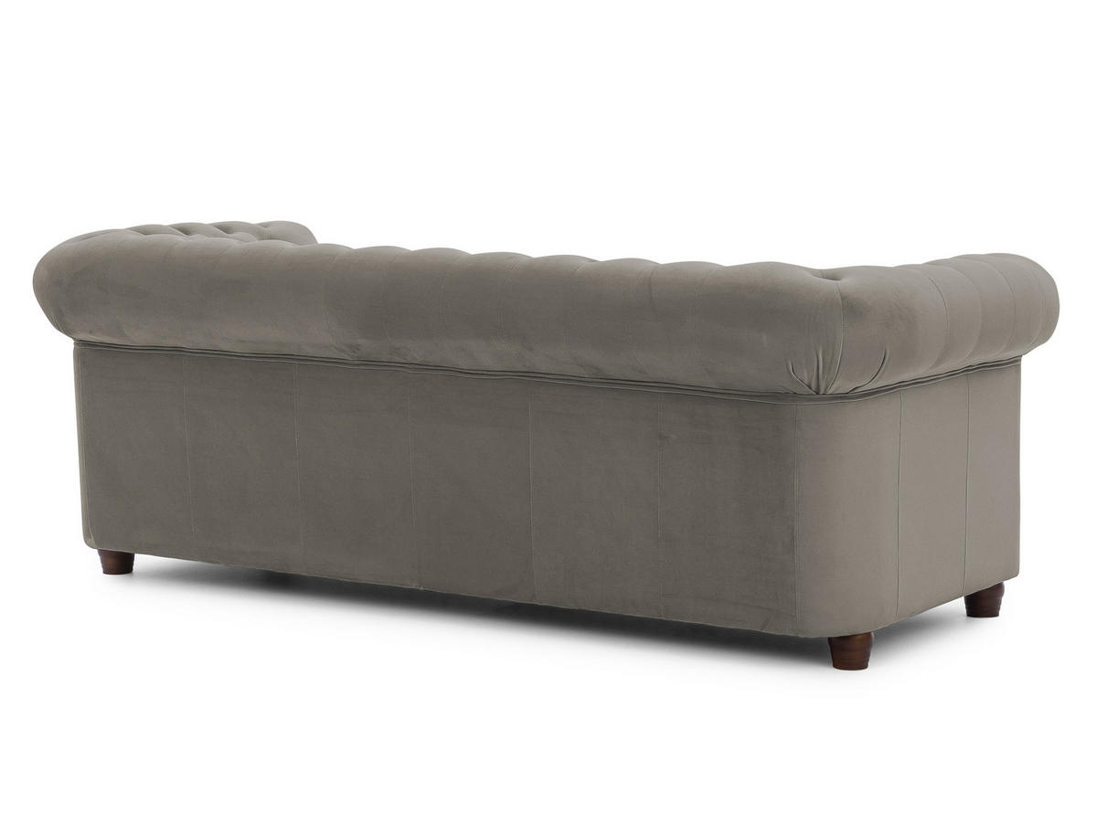 CHESTERFIELD-SOFA 3-sitzer Cleo Blink Grau Samt mit Kristallsteppung und braunen Massivholzfüßen - Braun/Grau, Holz/Textil (203/72/86cm) - S-Style Möbel