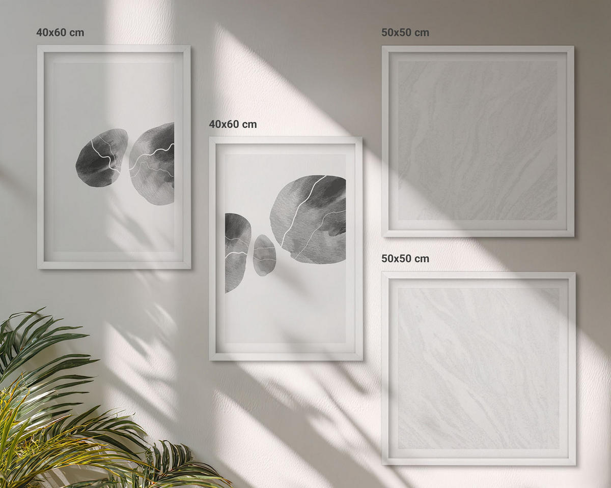 WANDBILDER 4er-Set - 50x50 cm & 40x60 cm Weißer Rahmen - Abstrakte Kunst, Farbspritzer - Weiß, Kunststoff (50/50cm) - ArtPrintCave