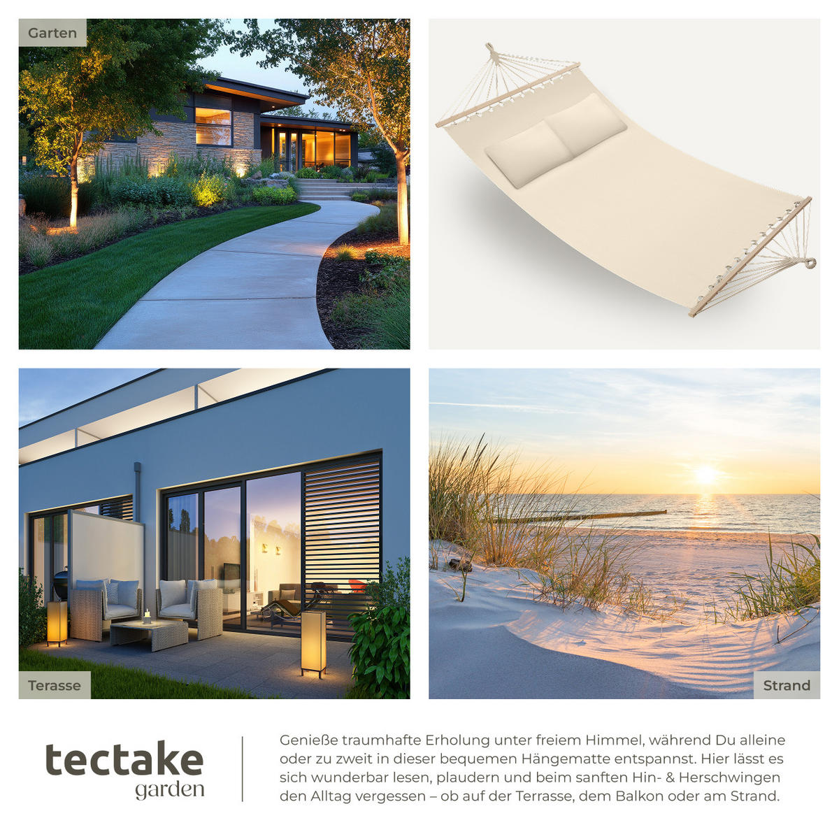 HÄNGEMATTE Eden,230 x 145 cm,beige - Beige, Kunststoff (150/2.5/325cm) - tectake