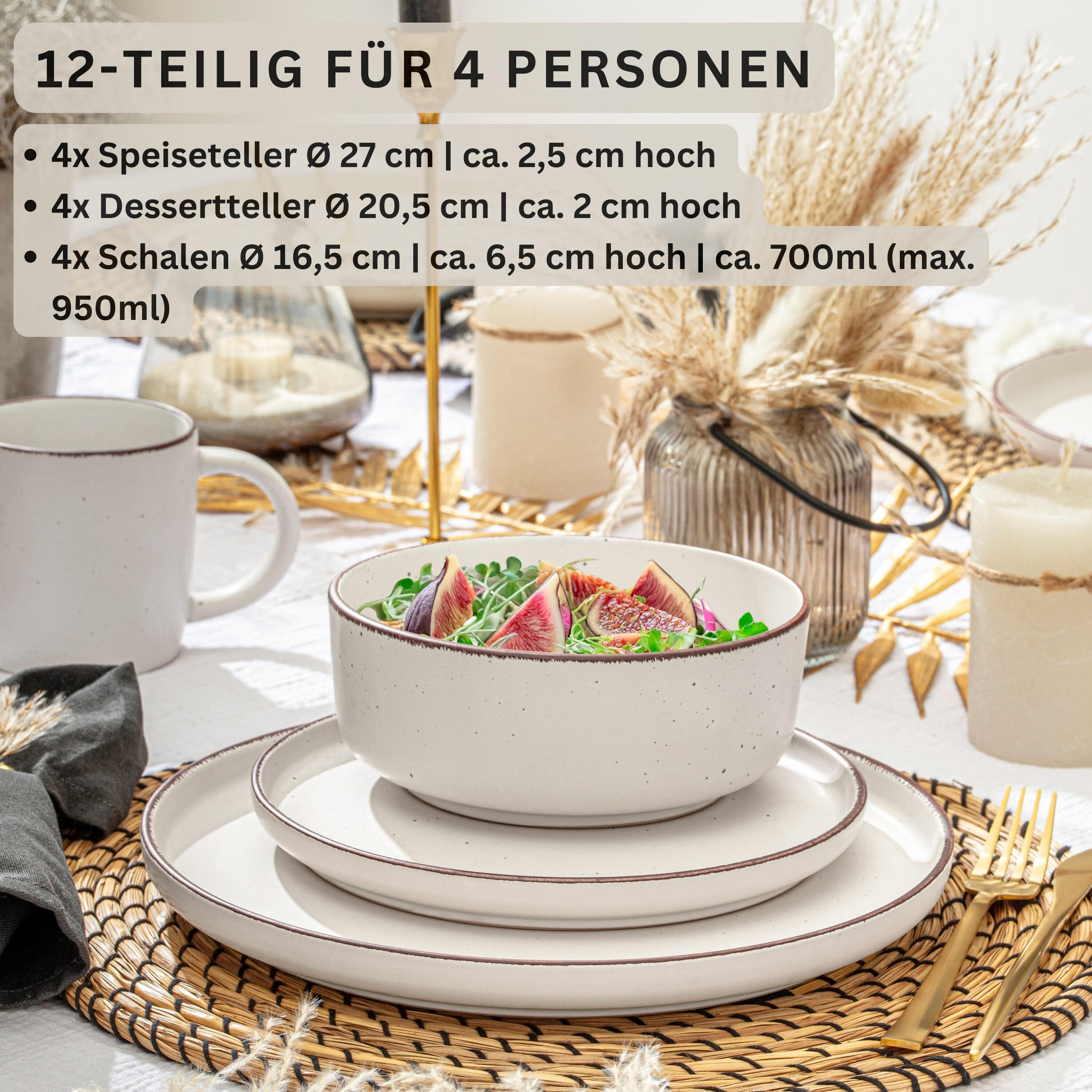 TAFELSERVICE BOMBAY IVORY - 12 teilig aus Steingut - Creme, Stein (27/6.5/27cm) - Sänger