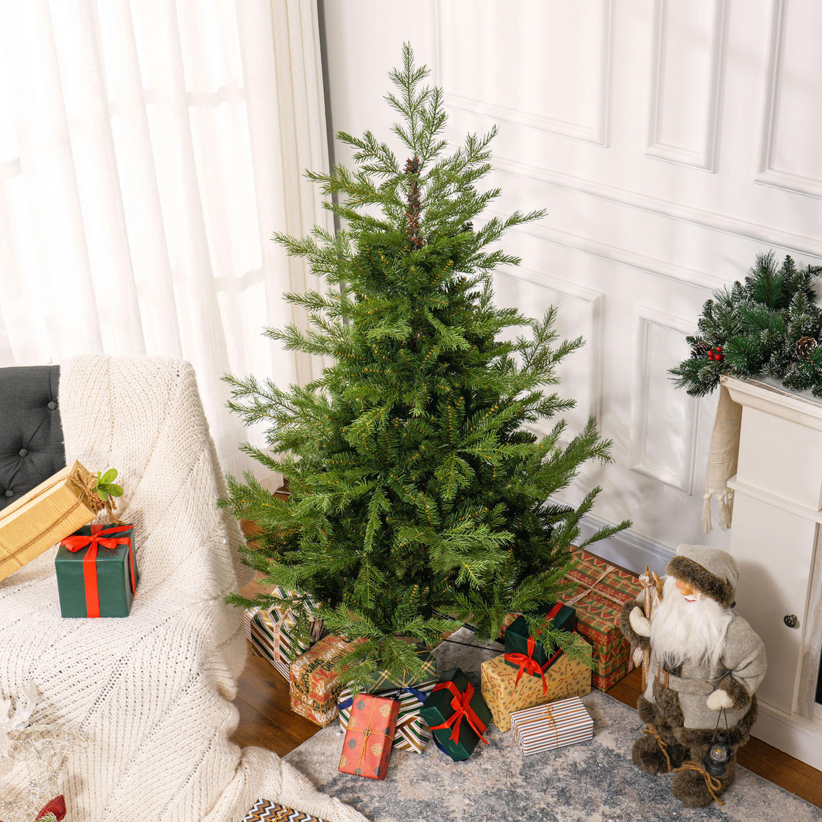 150 cm Weihnachtsbaum Künstlich Christbaum Dichte Zweige für Weihnachtsfest - Grün, Kunststoff/Metall (150cm) - HOMCOM