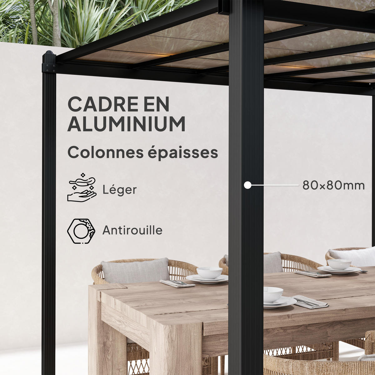PERGOLA DE-12657 300/300 cm mit Polycarbonatdach und Drainage Grau - Dunkelgrau, Metall (295/230/292cm) - ComfortXL