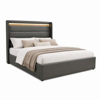 POLSTERBETT mit LED und Bettkasten 140x200 cm PU Grau - Grau, Metall (140/200cm) - Meubliv