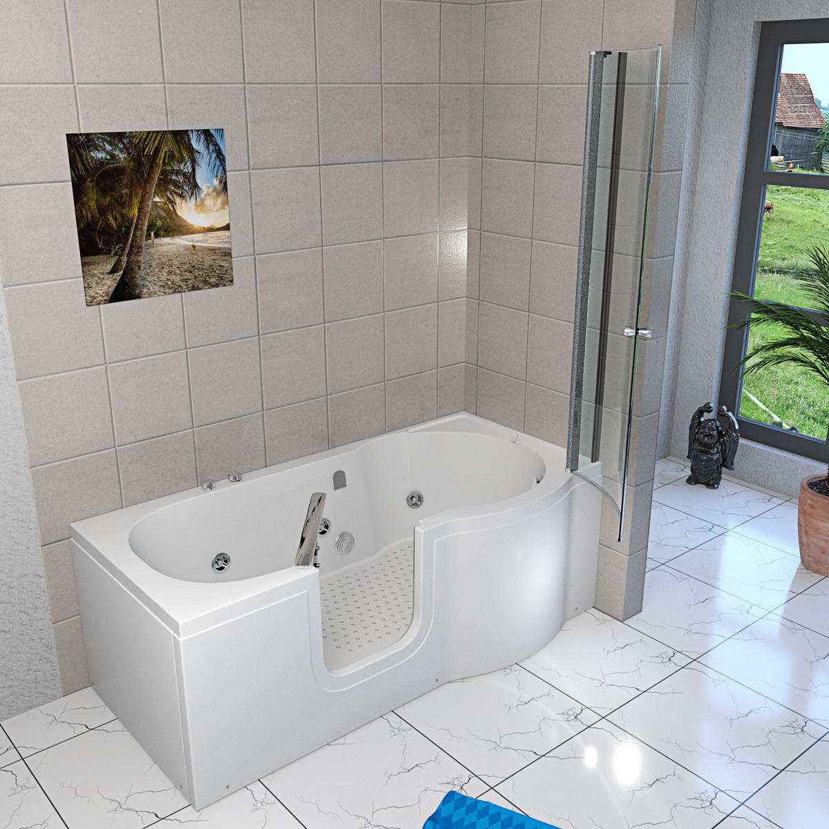 SENIORENDUSCHE Whirlpool mit Tür S12D-WP-L - Weiß, Glas/Kunststoff (85/200/170cm) - AcquaVapore by Sandra Jentho