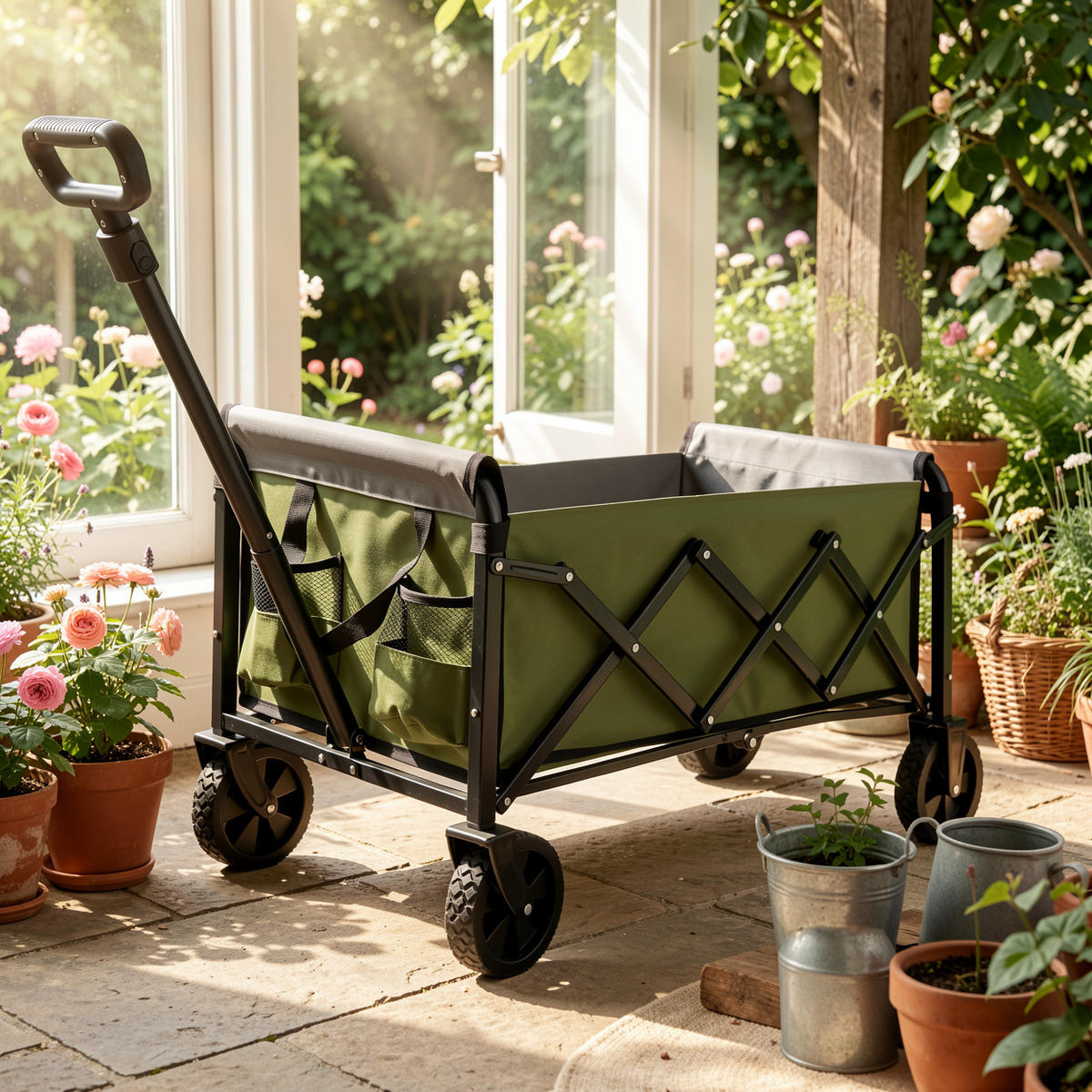 GARTENWAGEN Leichter 66 cm Army Grün – Klappbarer Outdoor Transportwagen mit All-Terrain Rädern - Grün, Metall (66/45/41cm) - Urban Meuble