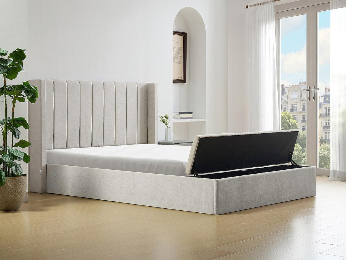 BETT mit Bettkasten - 2 Personen - Stoff - Beige - - Beige, Textil (180/200cm) - Vente-Unique
