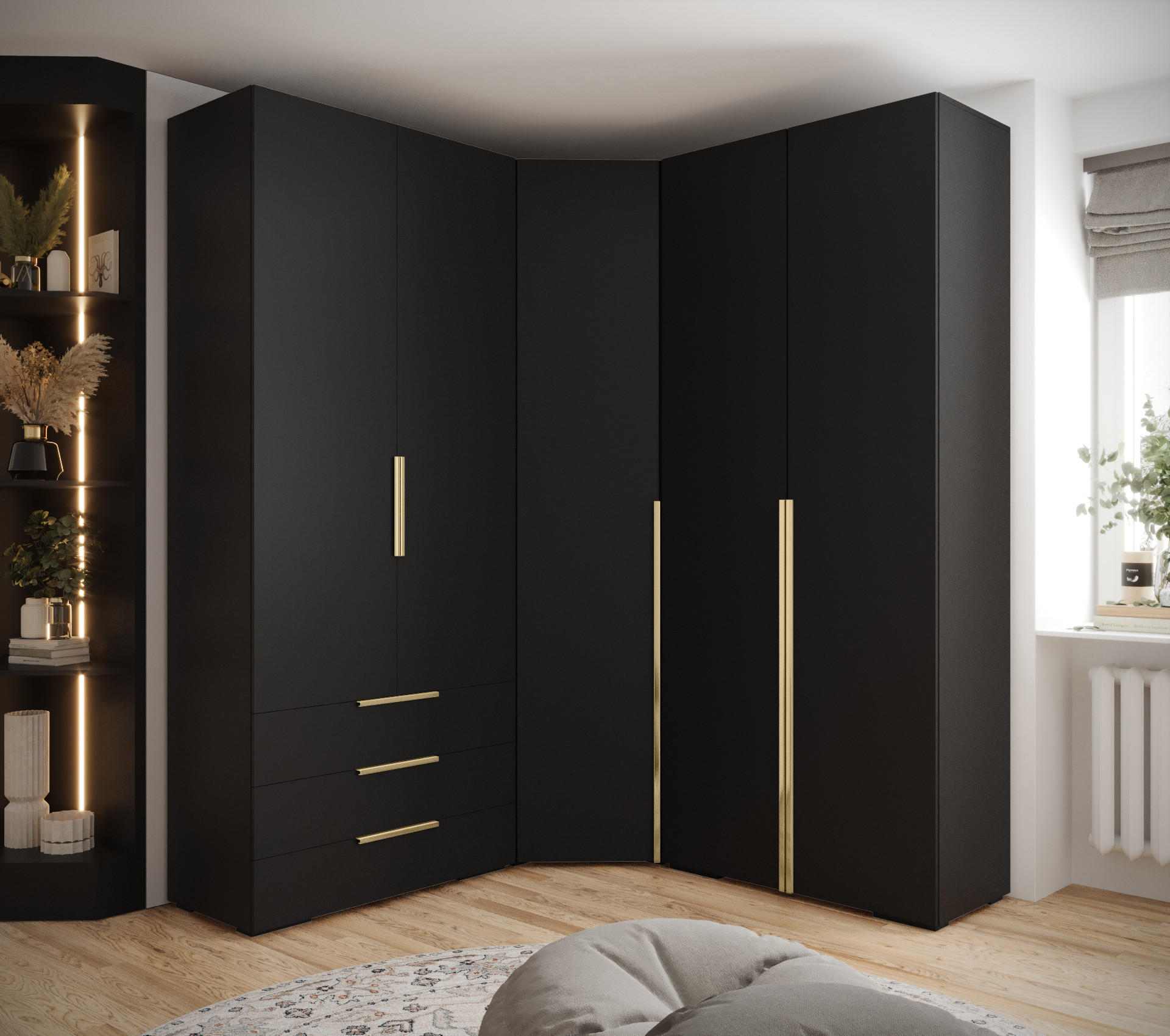 GARDEROBEN-SET 236,7/181,7/47 - Goldfarben/Schwarz, Holz/Kunststoff (181.7/236.7/47cm) - Abiks Möbel