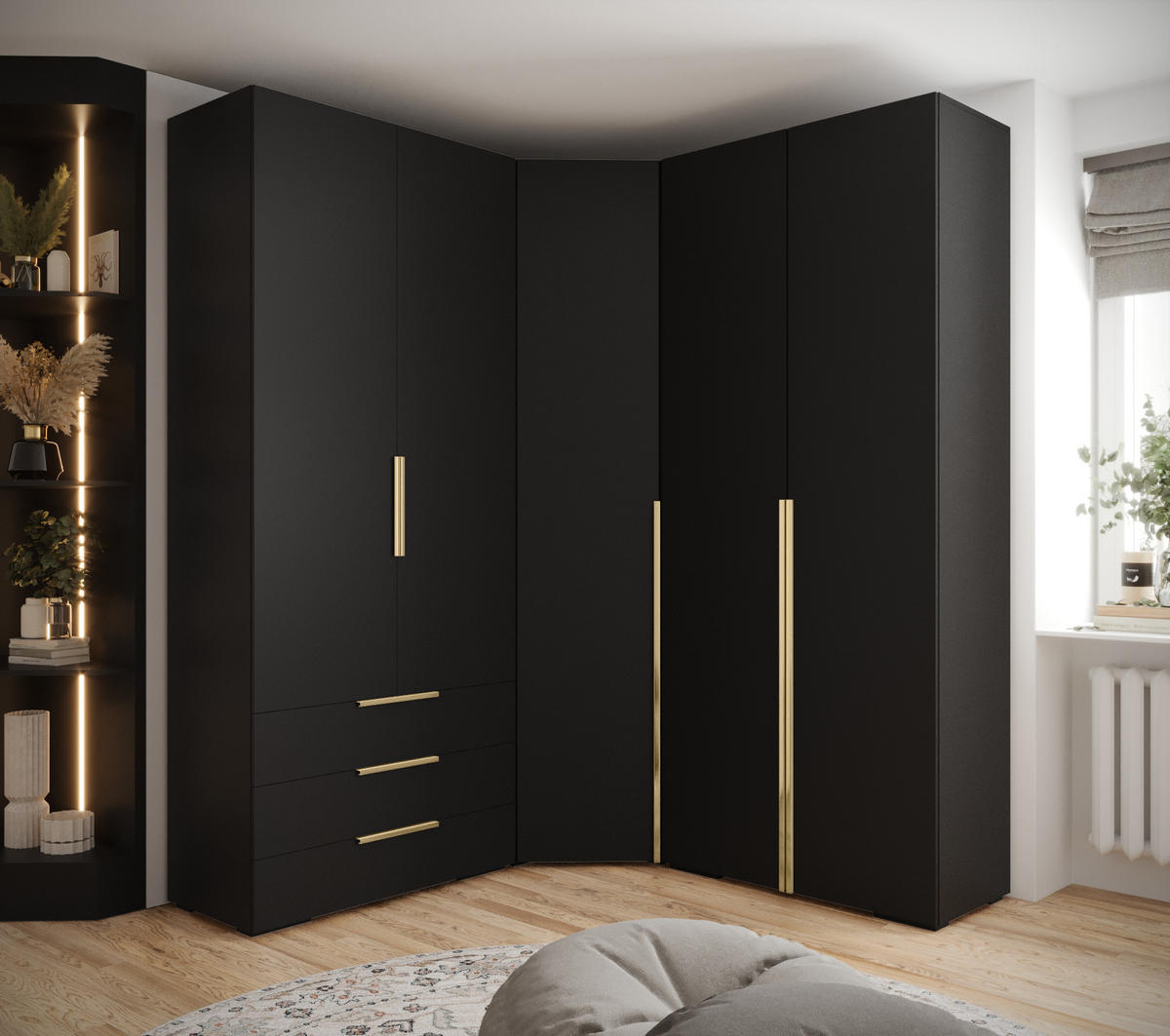 GARDEROBEN-SET 236,7/181,7/47 - Goldfarben/Schwarz, Holz/Kunststoff (181.7/236.7/47cm) - Abiks Möbel