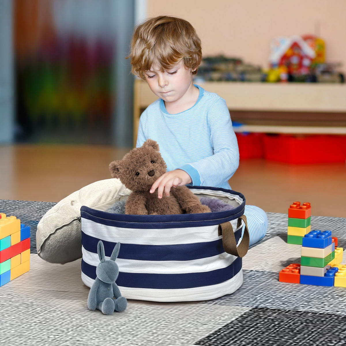 POUF mit Stauraum Cord - Blau/Weiß, Textil (54/26/54cm) - Vercart