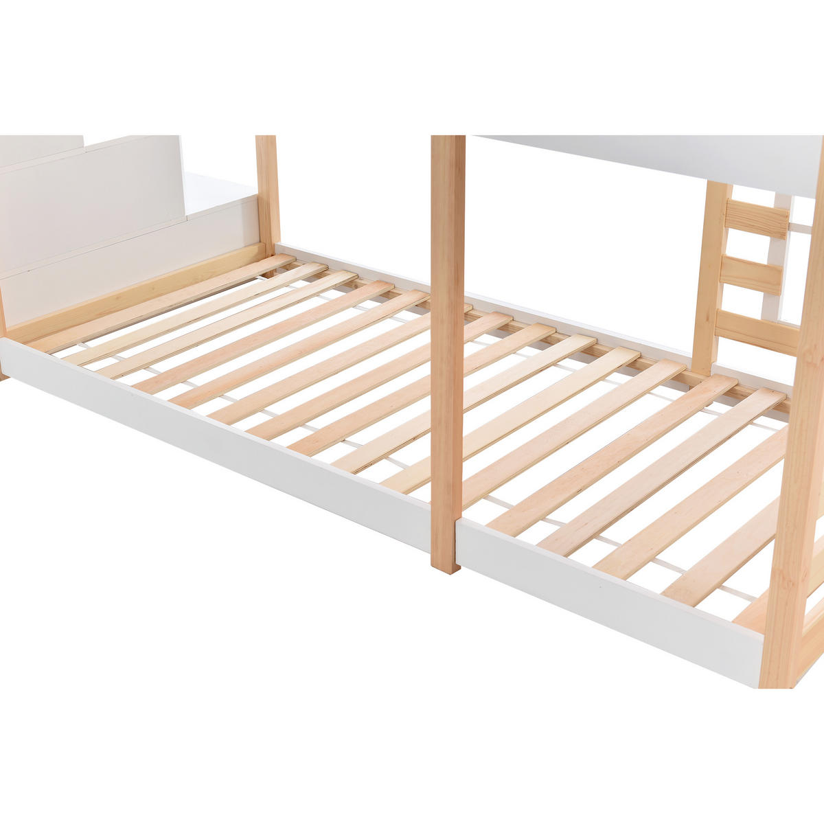ETAGENBETT aus Kiefer-Massivholz und MDF 90x200 cm in Natur & Weiß mit Stauraum - Weiß, Holzwerkstoff (90/200cm) - Modfu