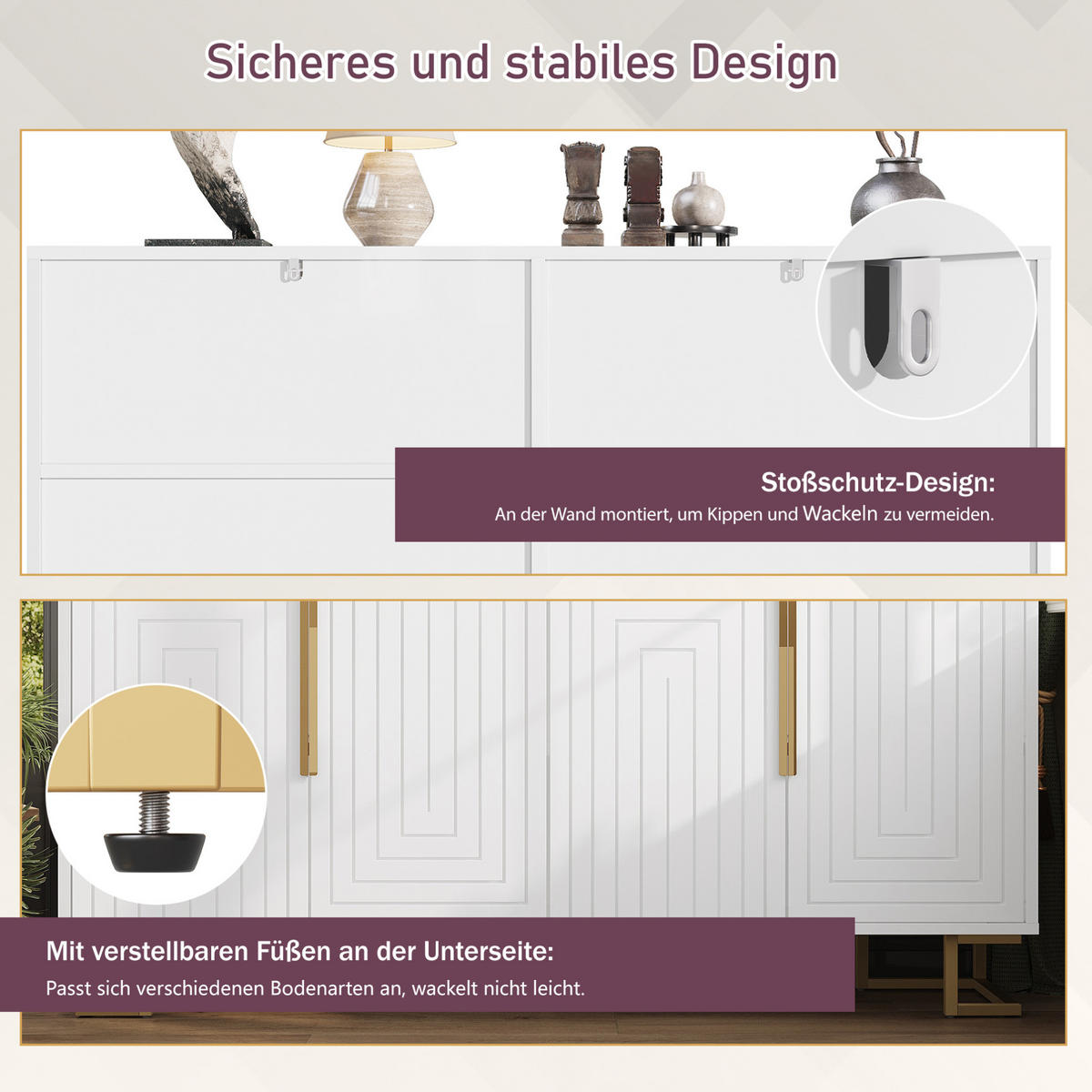 KOMODA z MDF 152x40x75 cm bílá se 2 dvířky, 4 přihrádkami a geometrickým čelem - bílá, kompozitní dřevo (152/75/40cm) - Modfu