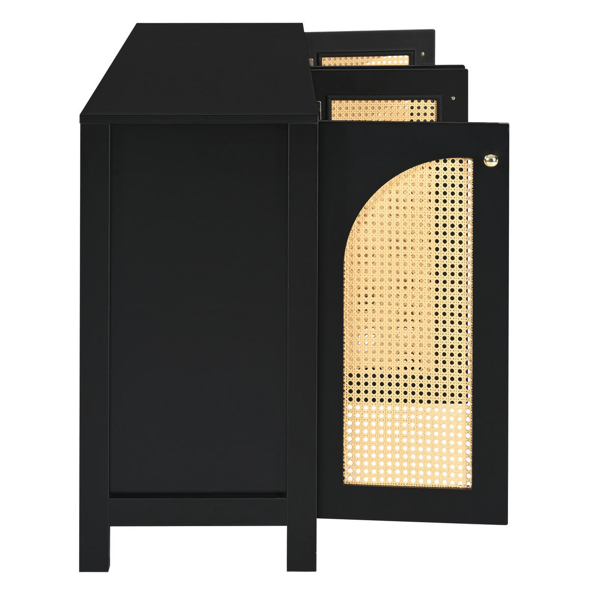 SIDEBOARD aus MDF mit 4 Kunst-Rattantüren und Metallgriffen Schwarz - Schwarz, Holzwerkstoff (145/40/80cm) - Modenvie