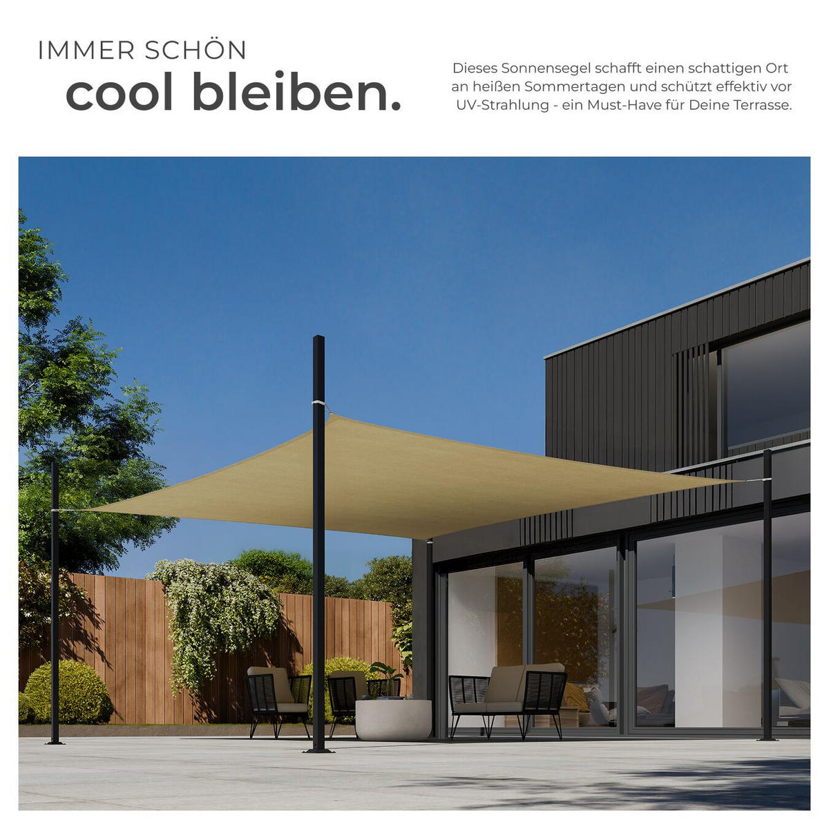 SONNENSEGEL Sunny,umfangreiches Montagematerial,Sand - Sandfarben, Kunststoff (600/400cm) - tectake