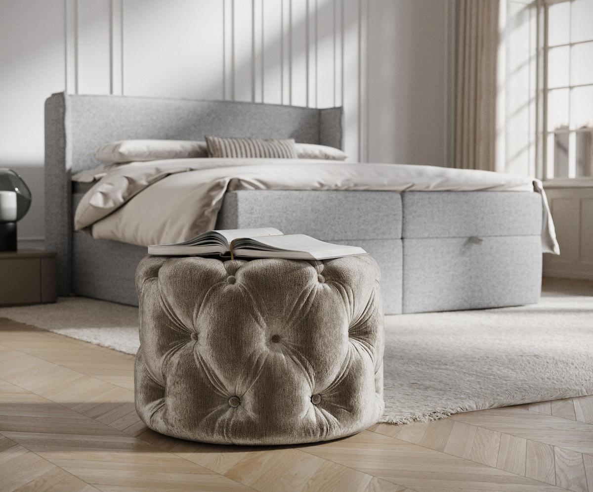 POUF Cosimo Beige Chenille - Beige/Schwarz, Holz/Holzwerkstoff (60/40/60cm) - Maison de Reve