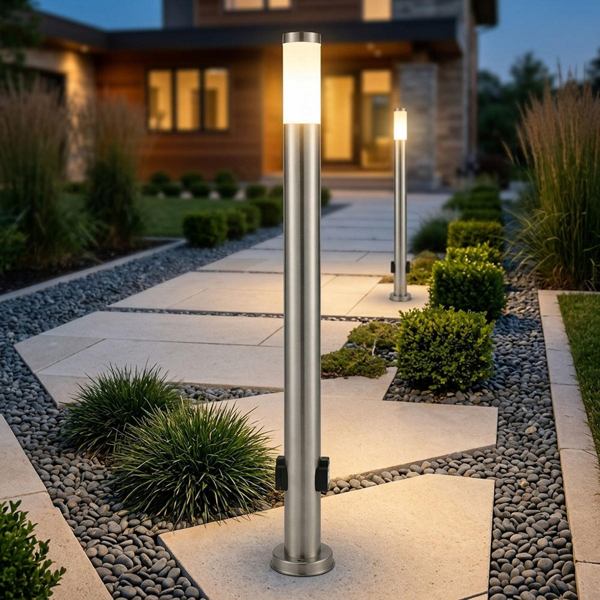 LED STEHLEUCHTE Edelstahl Silber 2er Set - Silberfarben, Metall (13.1/13.1/110cm) - Globo Lighting