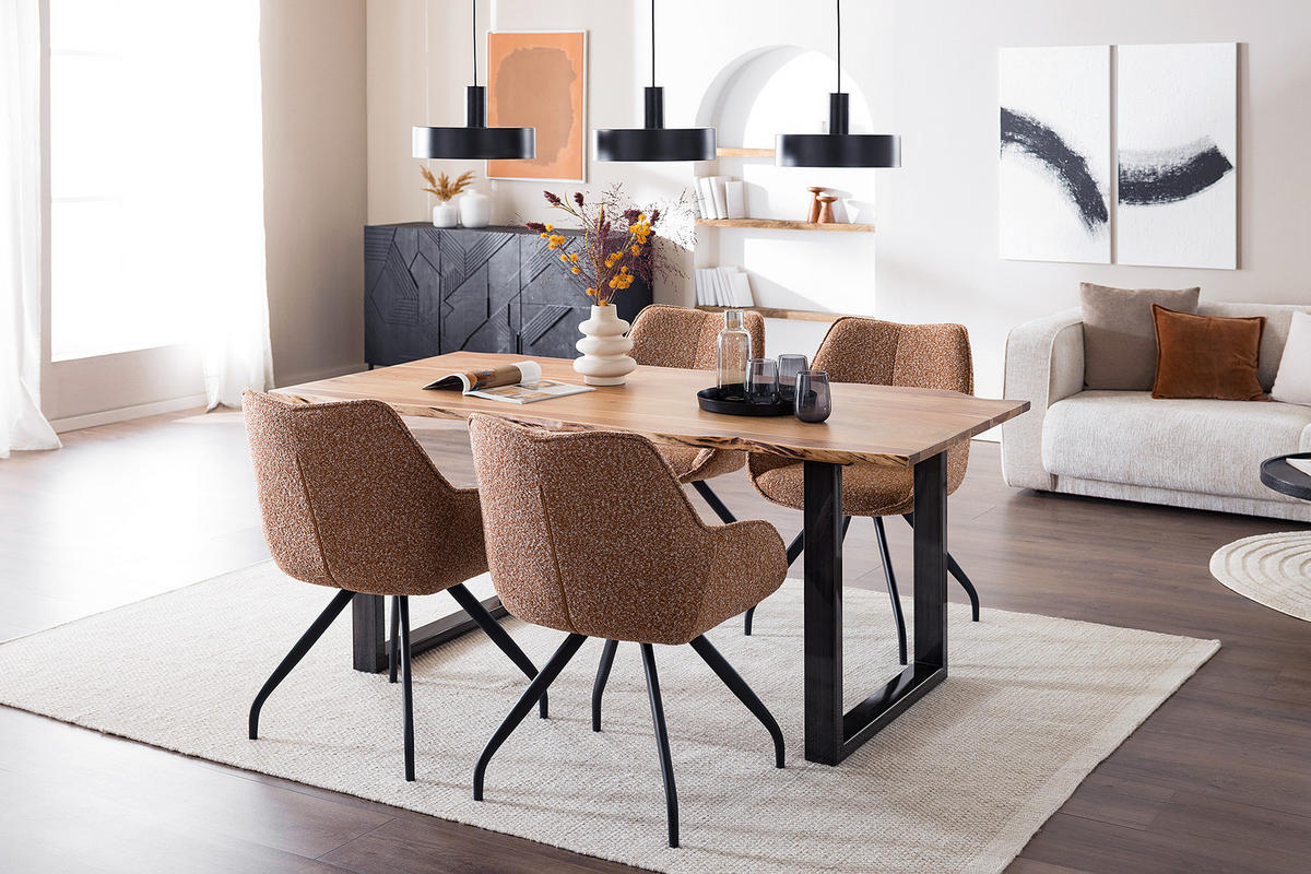 DREHBARER ARMLEHNENSTUHL - 2er-Set - Schwarz/Kupferfarben, Textil/Metall (58/90/64cm) - home24