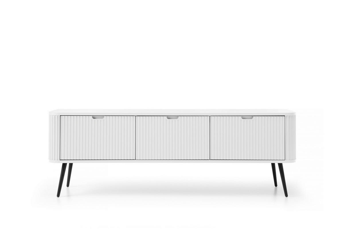 TV-SCHRANK "NOVA" Weiß 154x39x56cm Geriffelt Regal, 2-Türen, Schublade, Schwarze Beine - Schwarz/Weiß, Holzwerkstoff/Kunststoff (168/56/39cm) - DomoHome