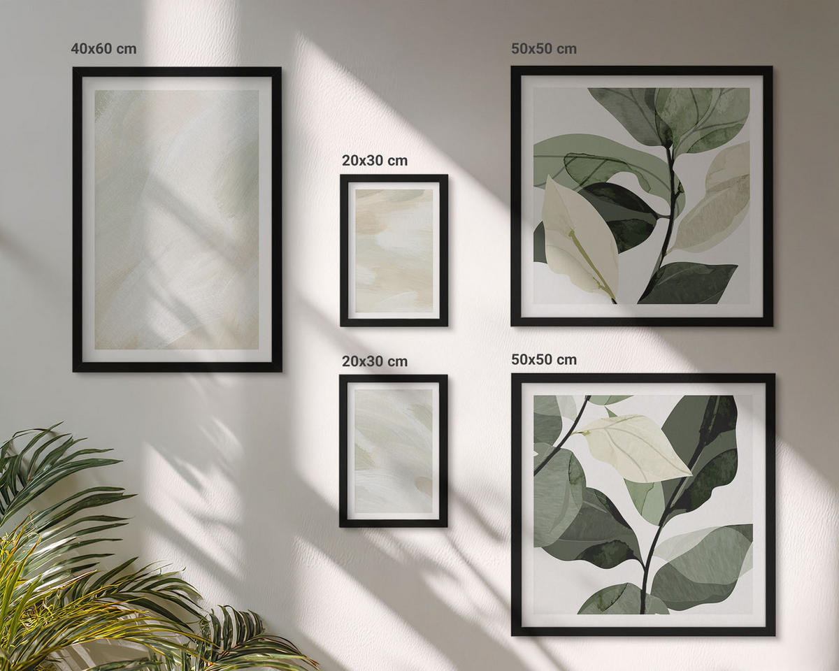 BILDER SET 5er Set - 50x50 cm & 20x30 cm & 40x60 cm Schwarzer Rahmen - Leuchtende, abstrakte Boho-Farben - Schwarz, Kunststoff (40/60cm) - TULUP