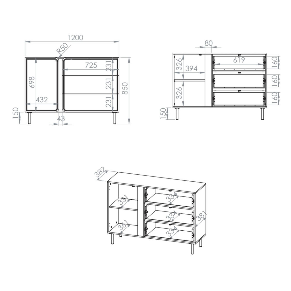 SIDEBOARD Loppa Kaschmirbeige 120 cm - Beige/Goldfarben, Holzwerkstoff/Metall (120/85/40cm) - Selsey