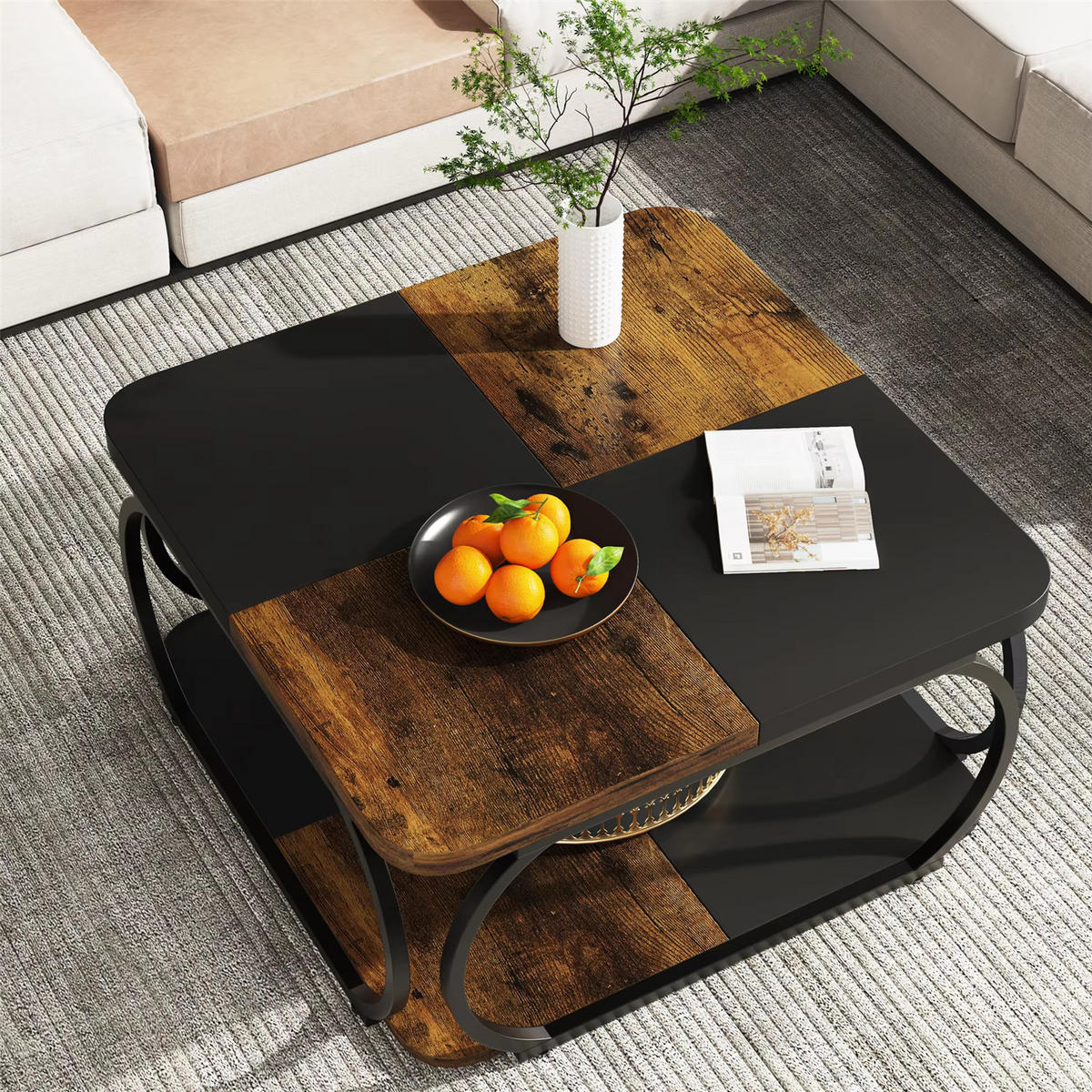 COUCHTISCH Holzoptik 100 cm mit Metallgestell - Braun, Holz (100/100/50cm) - Kaket