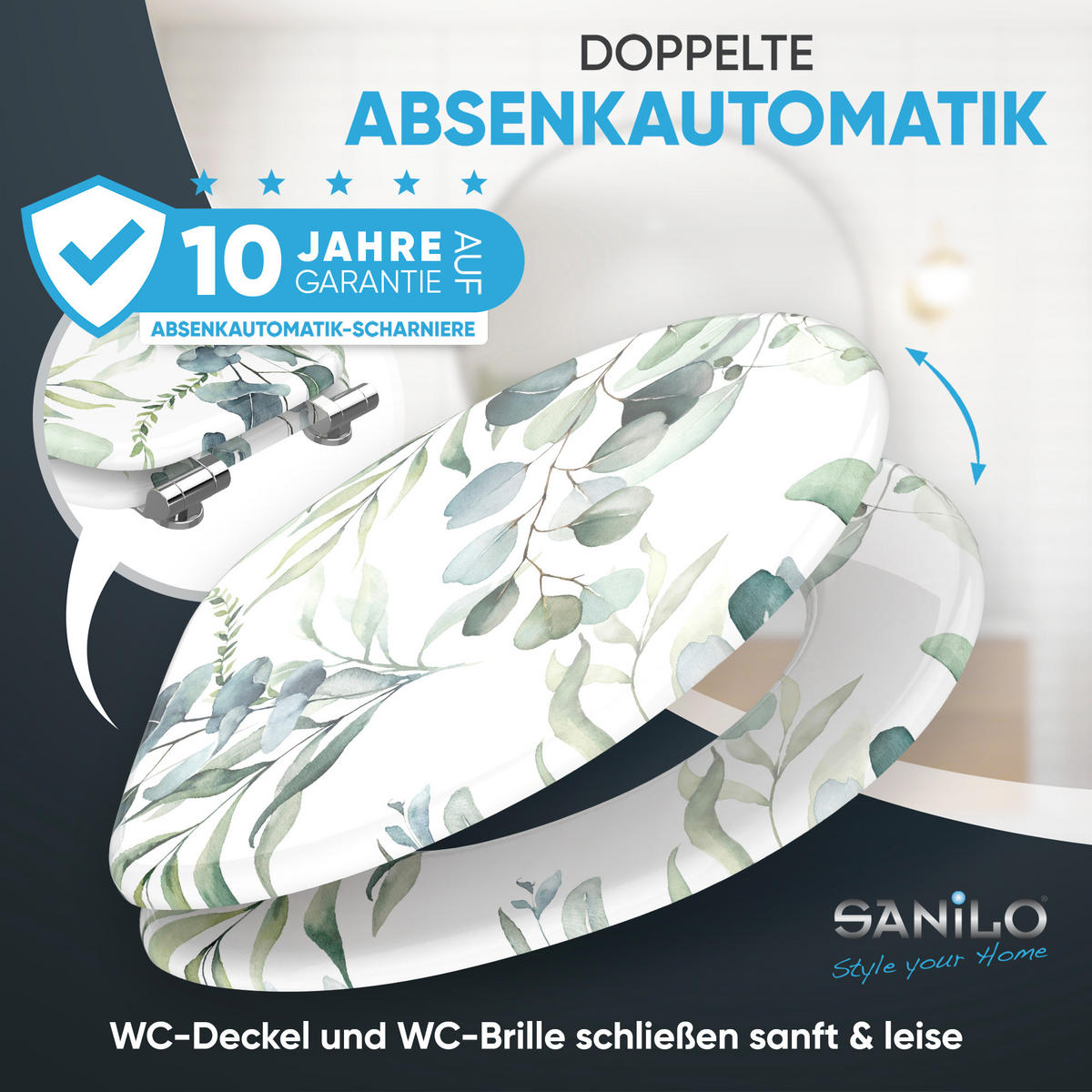 WC Sitz mit Absenkautomatik Eukalyptus - Weiß, Holzwerkstoff (38/6/47cm) - Sanilo