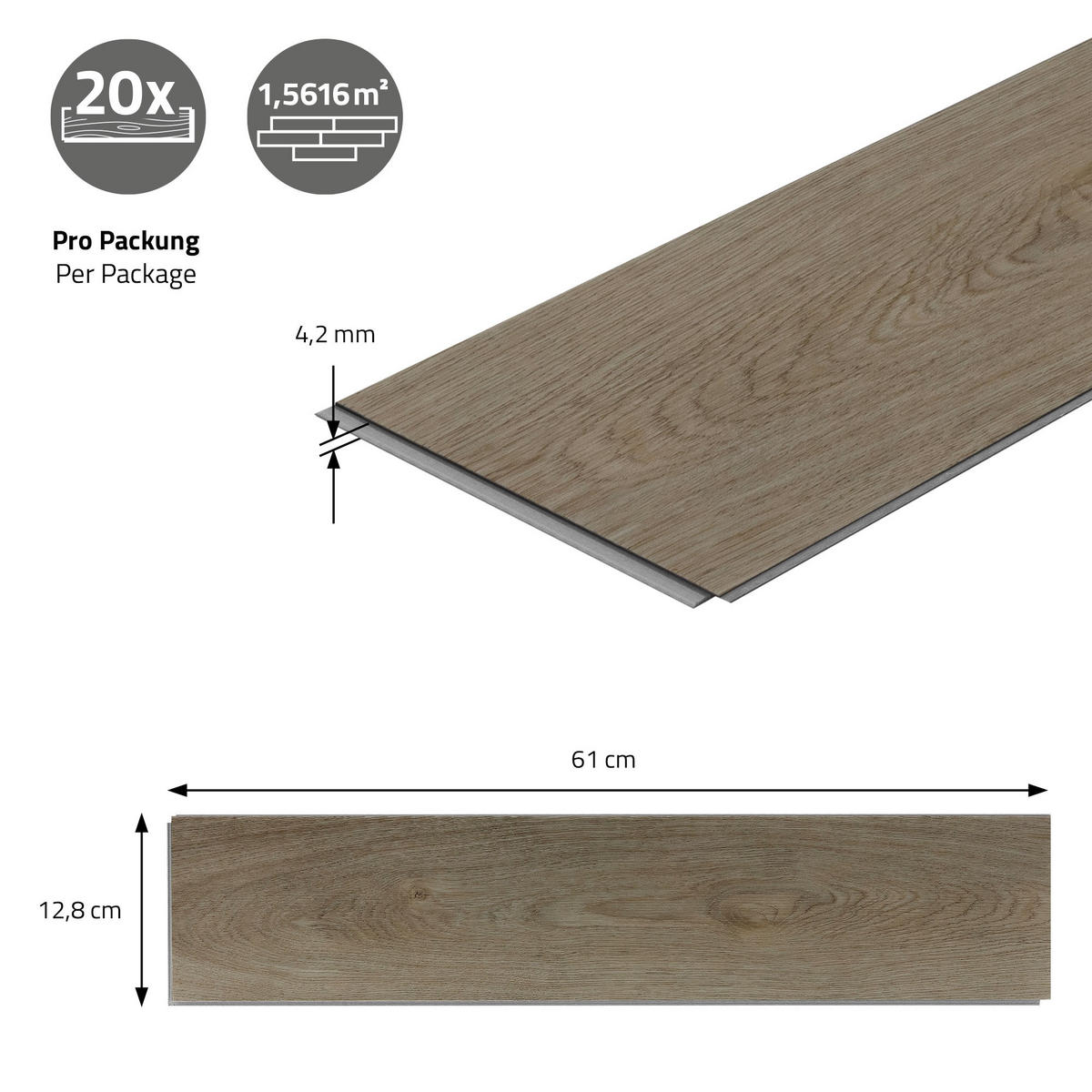 VINYLBODEN Click 3,12m²/40 Dielen Fischgrät Eiche Dunkel - Dunkelbraun, Kunststoff (12.8/61/0.42cm) - ML-DESIGN