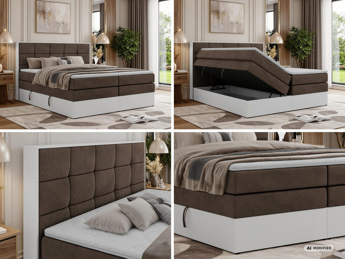 BOXSPRINGBETT ALVIT KING 200/200 - Braun Velvet - Topper Visco - H3 - Schwarz/Braun, Kunststoff/Textil (200/200cm) - MKS