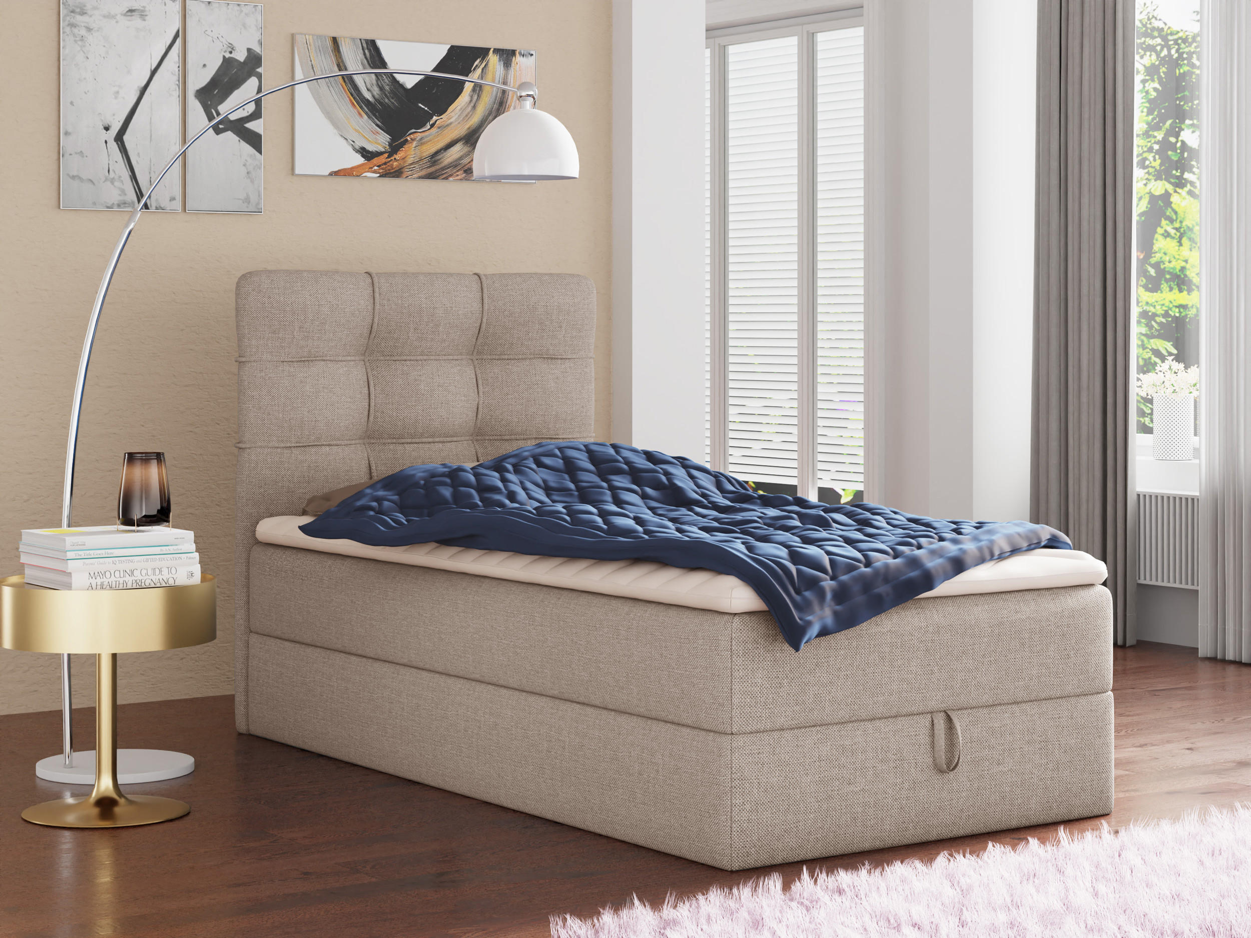 BOXBETT Best Mini - 120x200 - beige (Inari 22, Webstoff) - Beige/Schwarz, Holz/Holzwerkstoff (120/200cm) - Sofnet