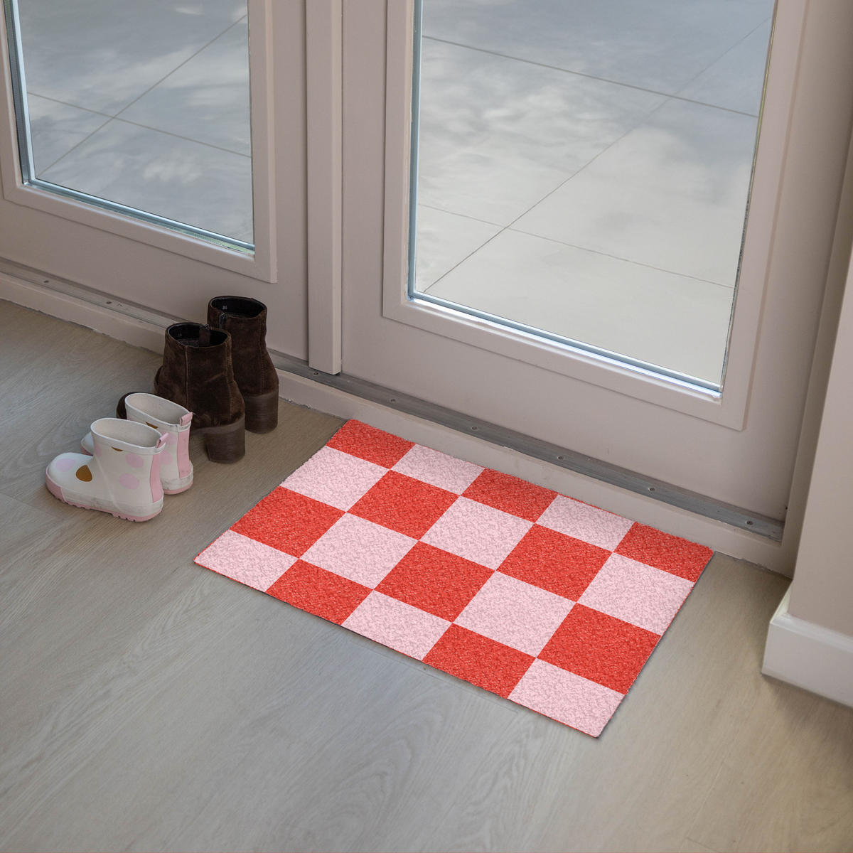 FUSSMATTE Schachbrettmuster - Rot - Rosa - Würfel 60x40 cm - Rot, Kunststoff (60/0.4cm) - MuchoWow