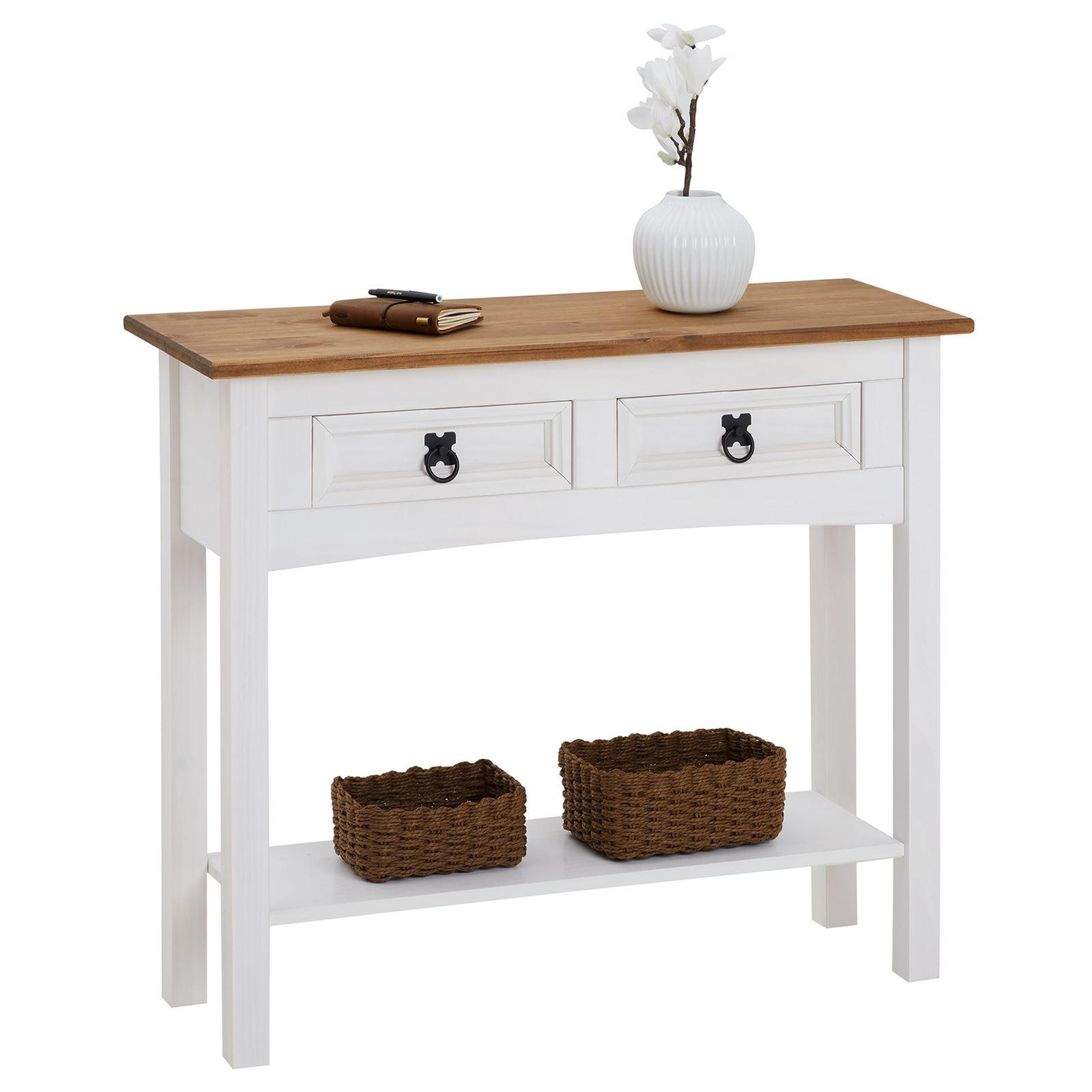 CARO-Möbel Konsolentisch Weiß, Braun 88x73x32 cm