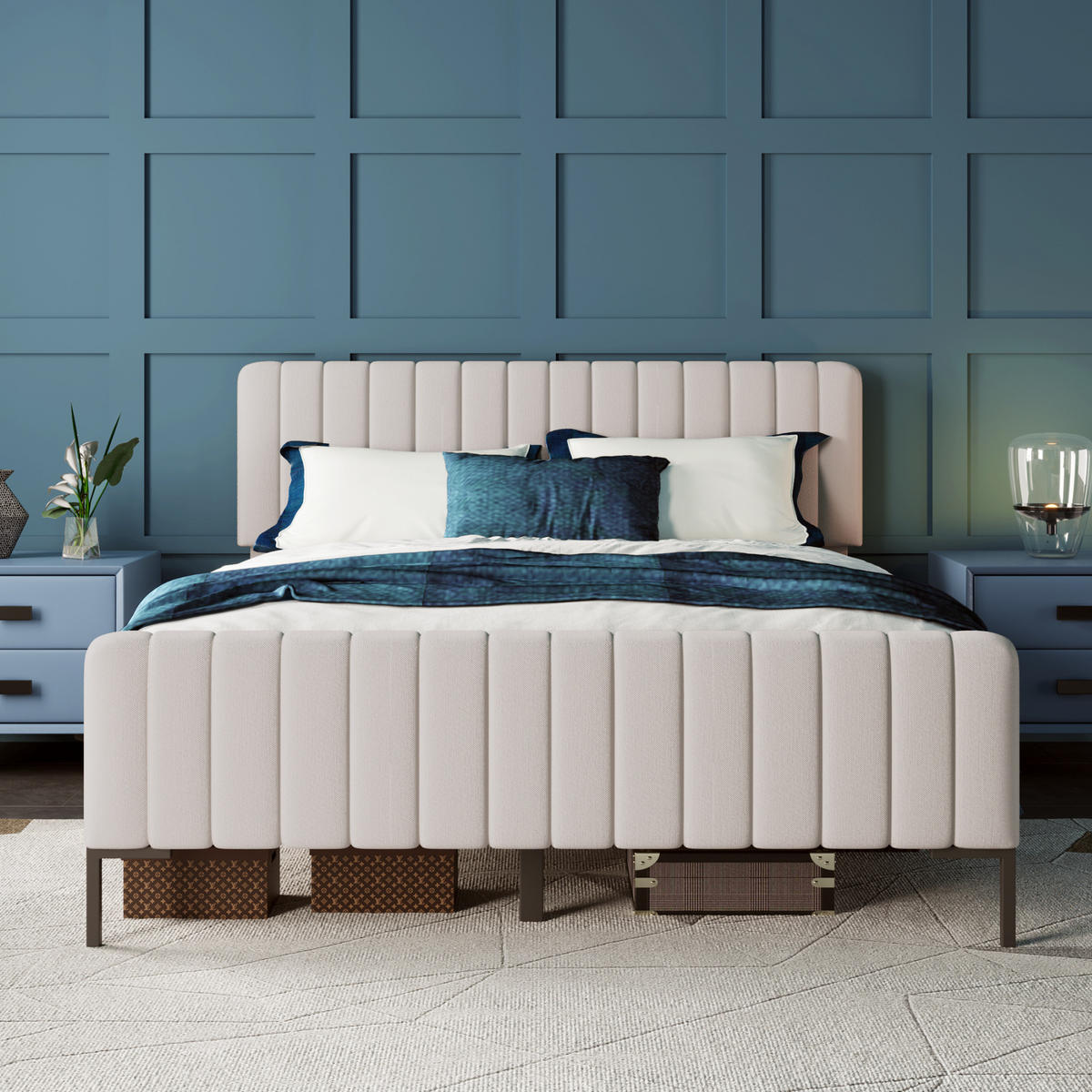 POLSTERBETT 140/200 cm mit Lattenrost, höhenverstellbarem Kopfteil, Grau-Beige - Grau, Textil (140/200cm) - Redom