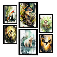 POSTER Set Mit 6 Lebensräume Illustrationen Von Tieren In Naturlandschaften, Realistischer Aquarellstil Innenarchitektur A3 & A4 Schwarzer Rahmen - Schwarz, Papier (29/3cm) - Nacnic