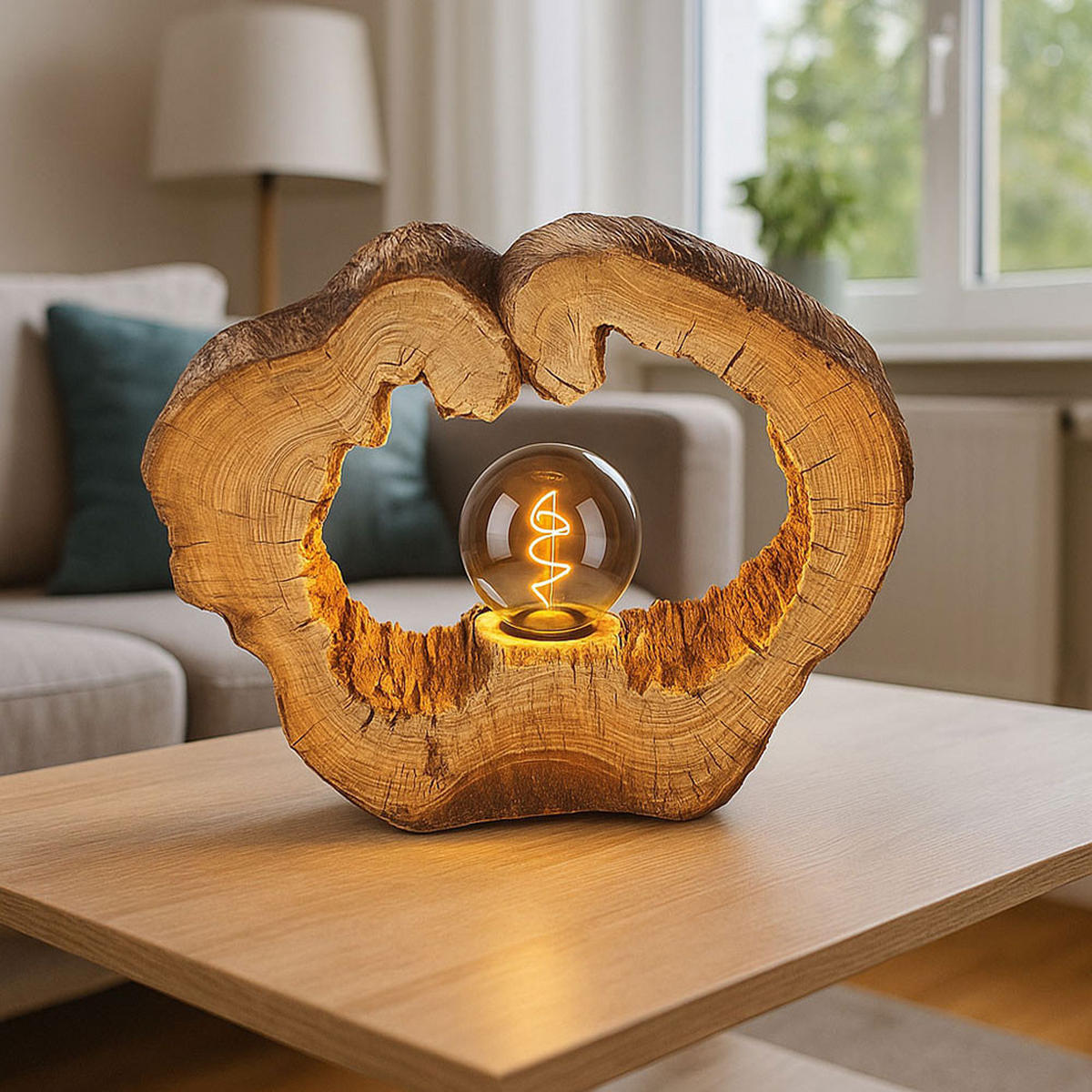 LED TISCHLEUCHTE VINZENZ Braun Holzoptik - Braun, Kunststoff (30.5/8.5/25.5cm) - Globo Lighting