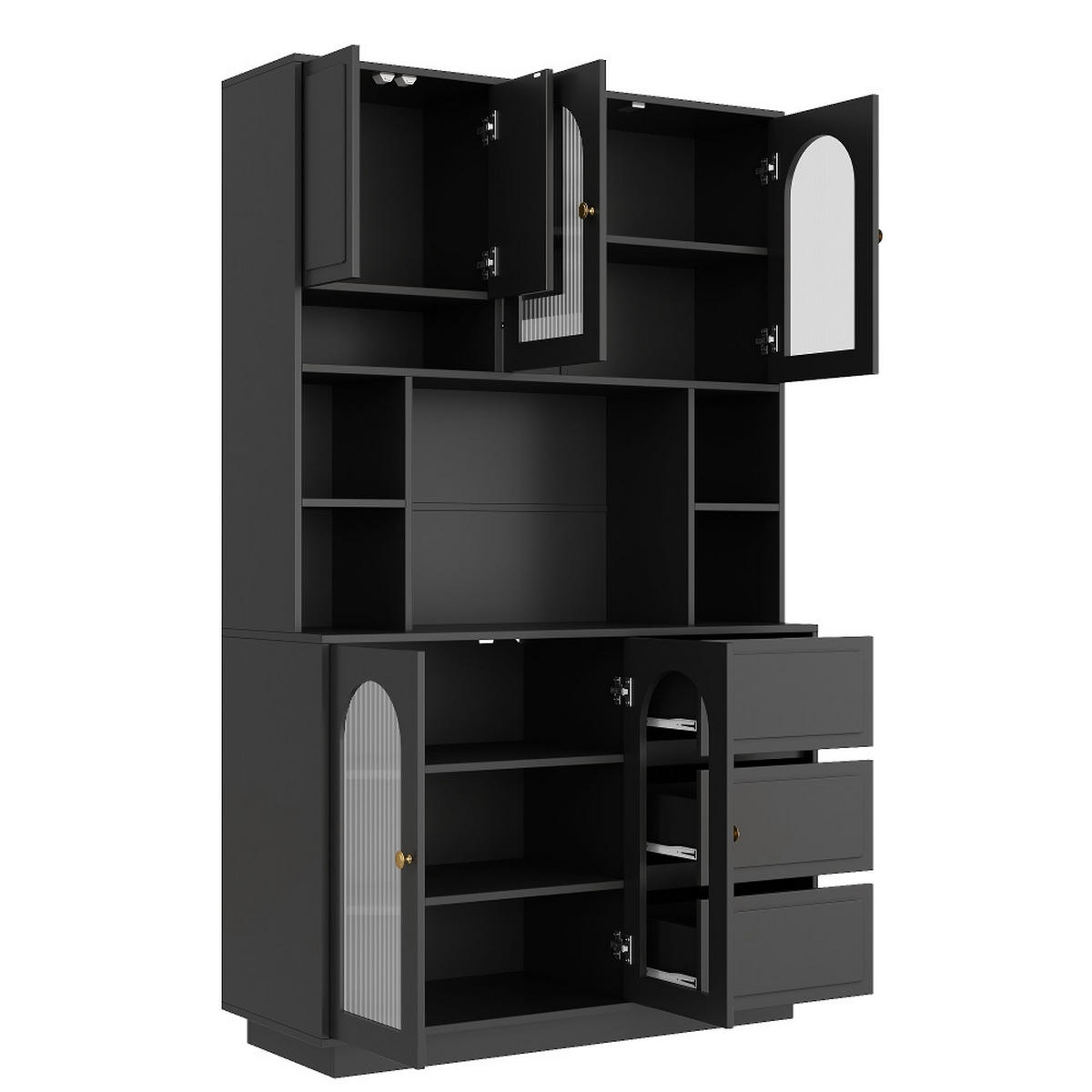 KÜCHENSCHRANK, Küchen Stauraumschrank mit Acryltüren, APP-gesteuerte LED-Beleuchtung, MDF Schwarz, 106/30/175 cm - Schwarz, Kunststoff (30/175/106cm) - Rolipo