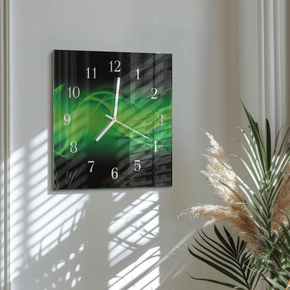 WANDUHR 30x30 cm - Abstraktion - Grün, Glas (30/30/0.4cm) - TULUP