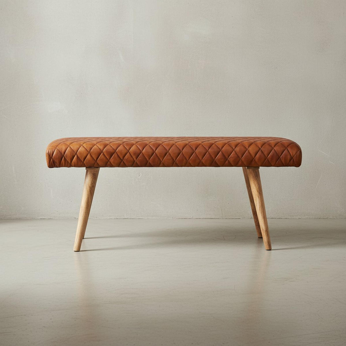 SITZBANK – Echtleder/Holz, Springbock-Stil - Braun, Mangoholz/Leder (115/53/38cm) - KADIMA DESIGN
