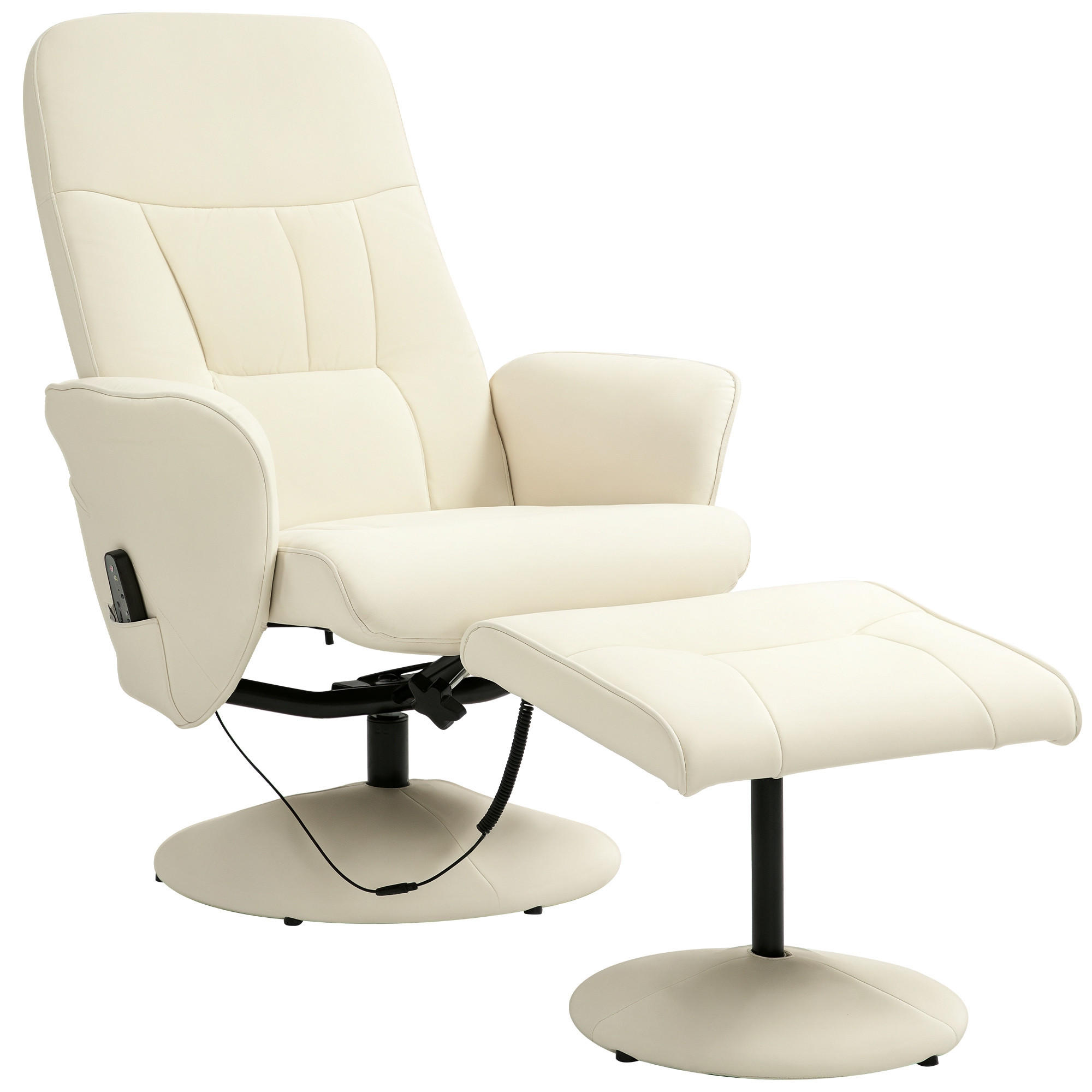 RELAXSESSEL mit Fußhocker, Elektrischer Massagesessel mit Liegefunktion - Creme/Schwarz, Kunststoff/Metall (81/105/76cm) - HOMCOM