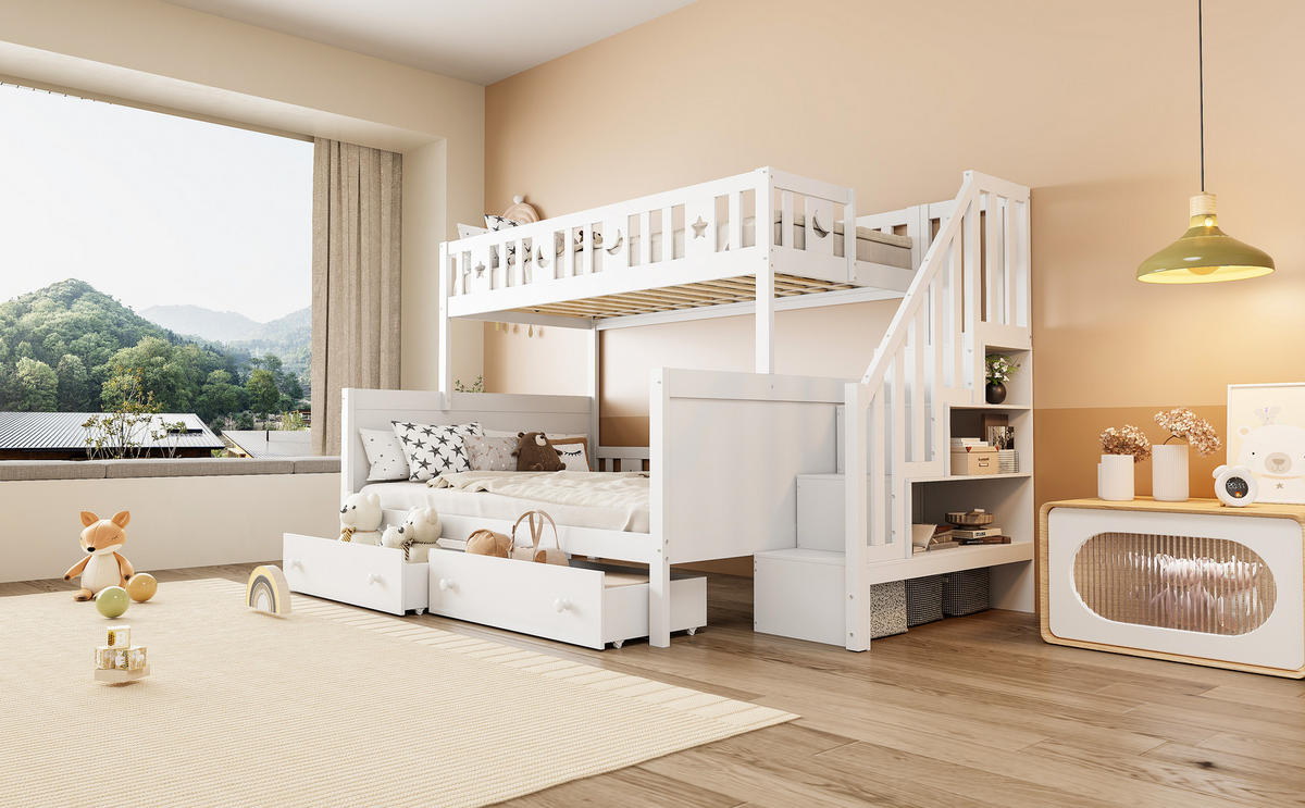 ETAGENBETT 90/140x200 cm Schubladen weiß - Weiß, Holz (140/200cm) - LEBENLANG