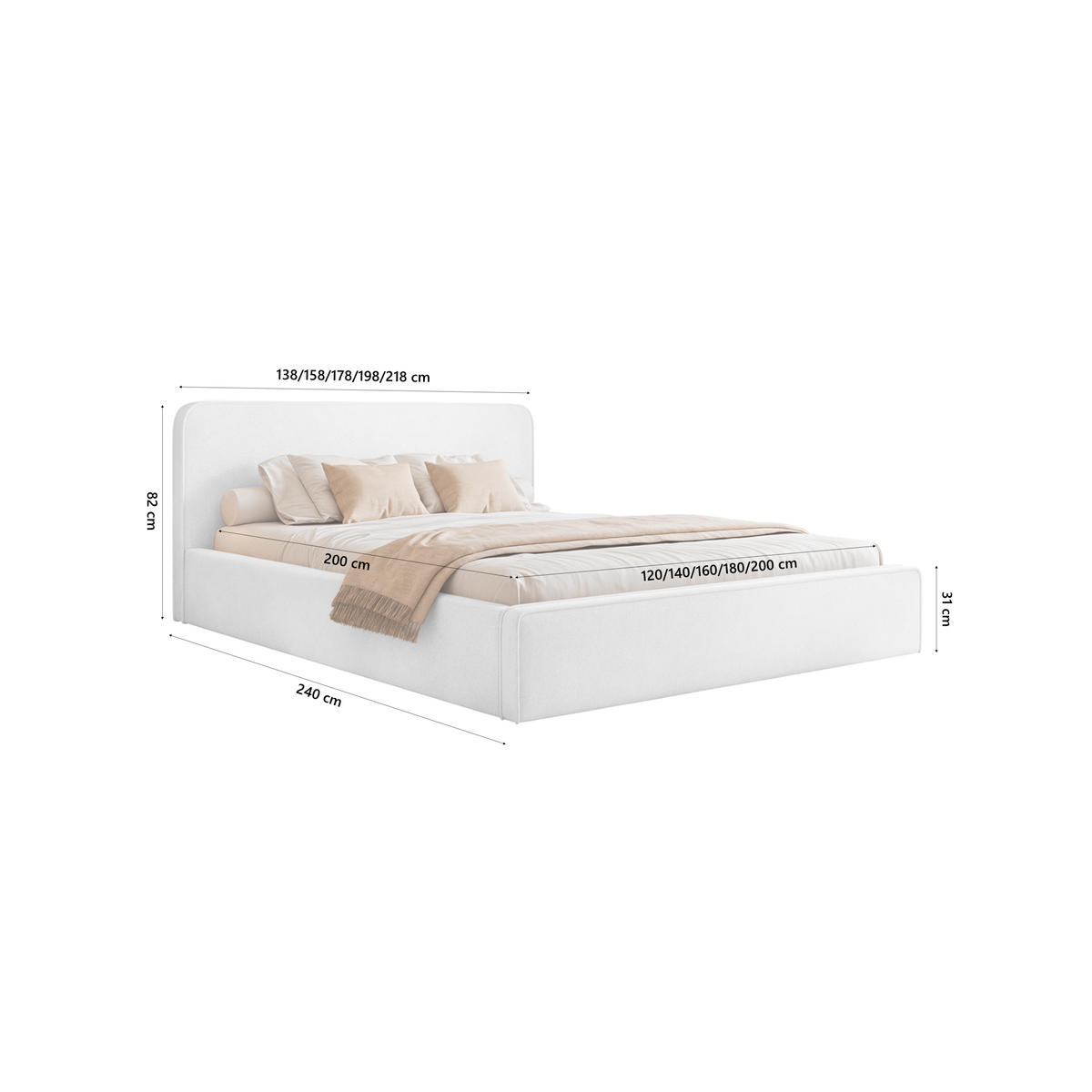 POLSTERBETT Monteli 140x200 cm, Weiß - Weiß, Textil (140/200cm) - Fedve