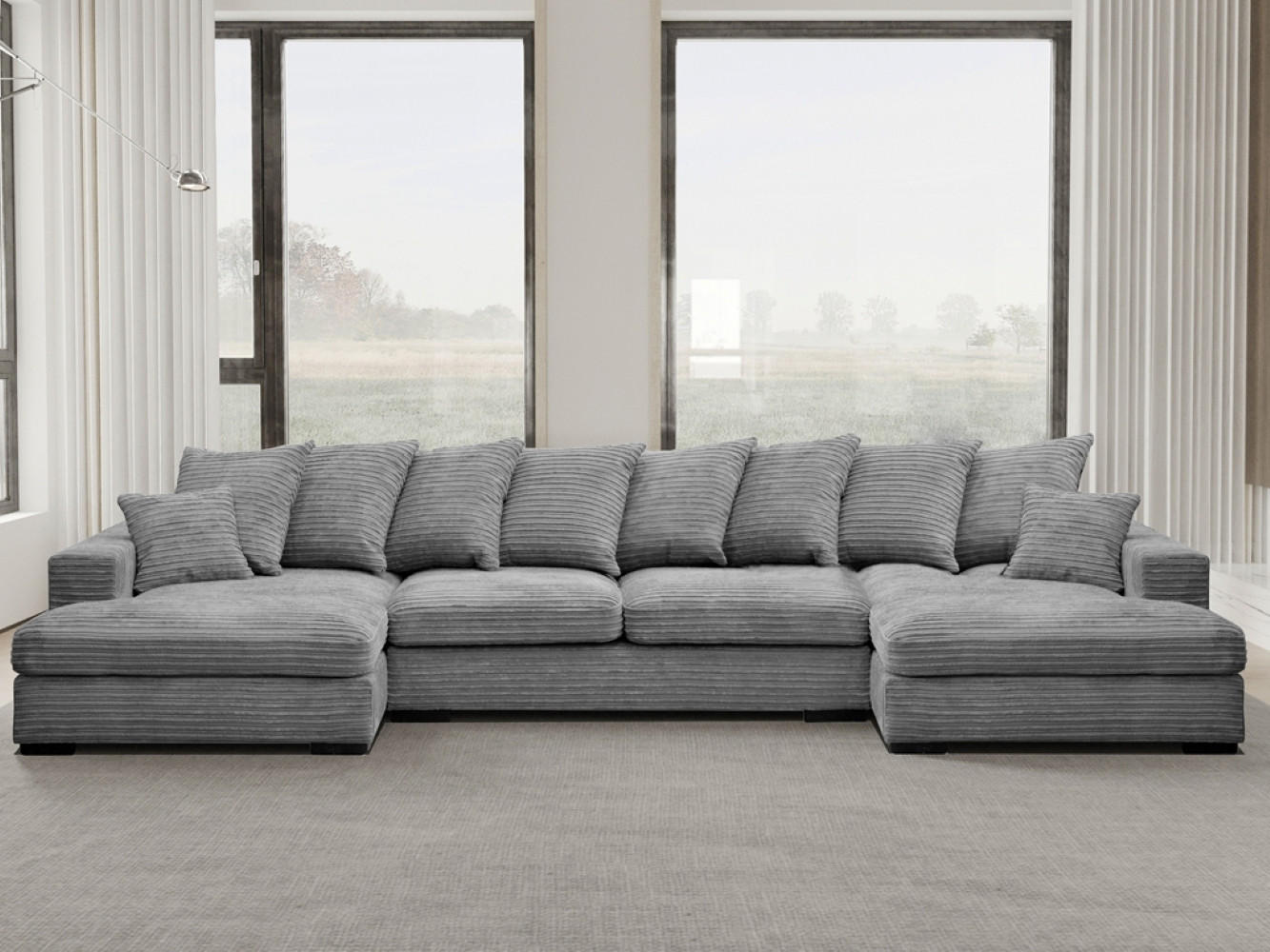 ECKSOFA mit Schlaffunktion und Bettkasten Couch U-form Gabon Stoff Zoom Grau - Grau, Holz (373/155cm) - Kaiser Möbel