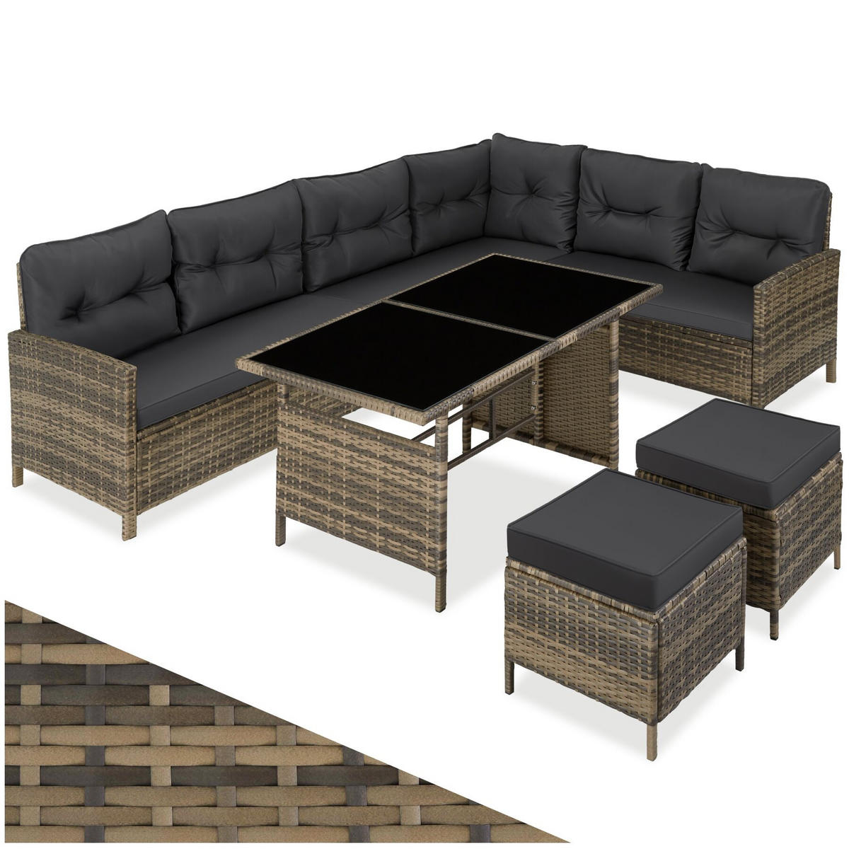 RATTANLOUNGE Barletta, mit Sicherheitsglasplatten, natur - Naturfarben, Kunststoff - tectake