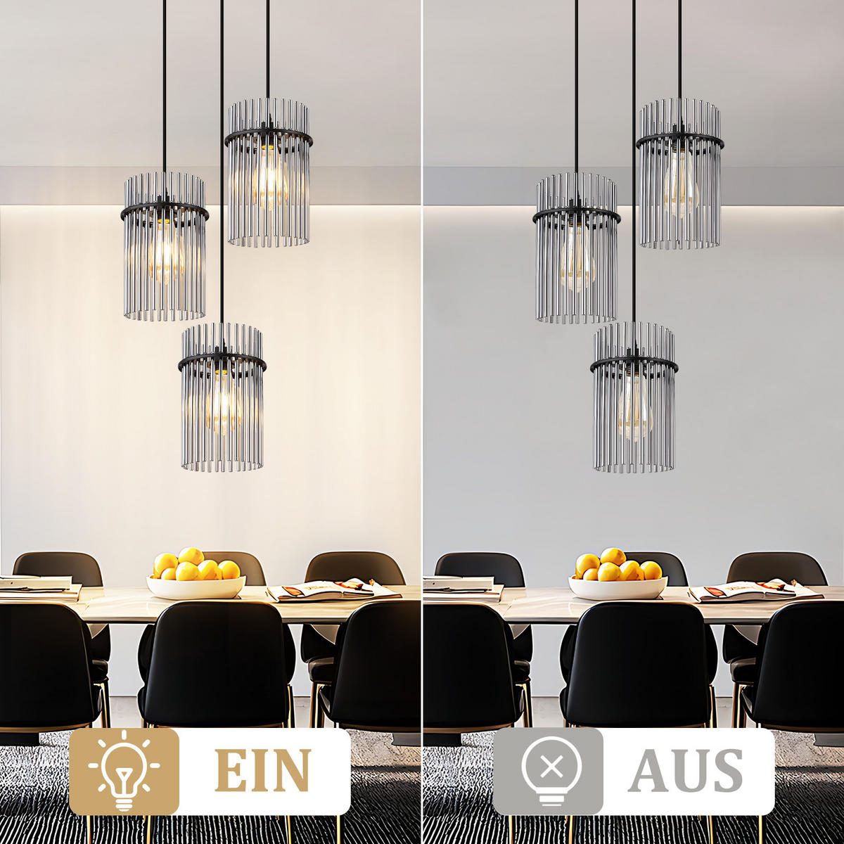 PENDELLEUCHTE John 25/25/150 cm - Schwarz, Glas (25/25/150cm) - ZMH