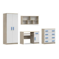 KINDERZIMMER-SET INGE III 4-teilig Weiß+Sonoma/Blau - Blau/Weiß, Holzwerkstoff (270/193/50cm) - Deine Möbel 24