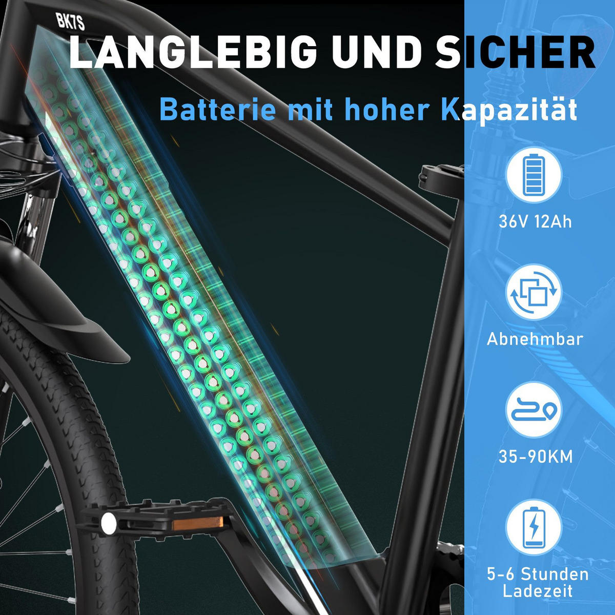 E-BIKE BK7S Reichweite bis 90 km - Schwarz, Metall (80cm) - HITWAY