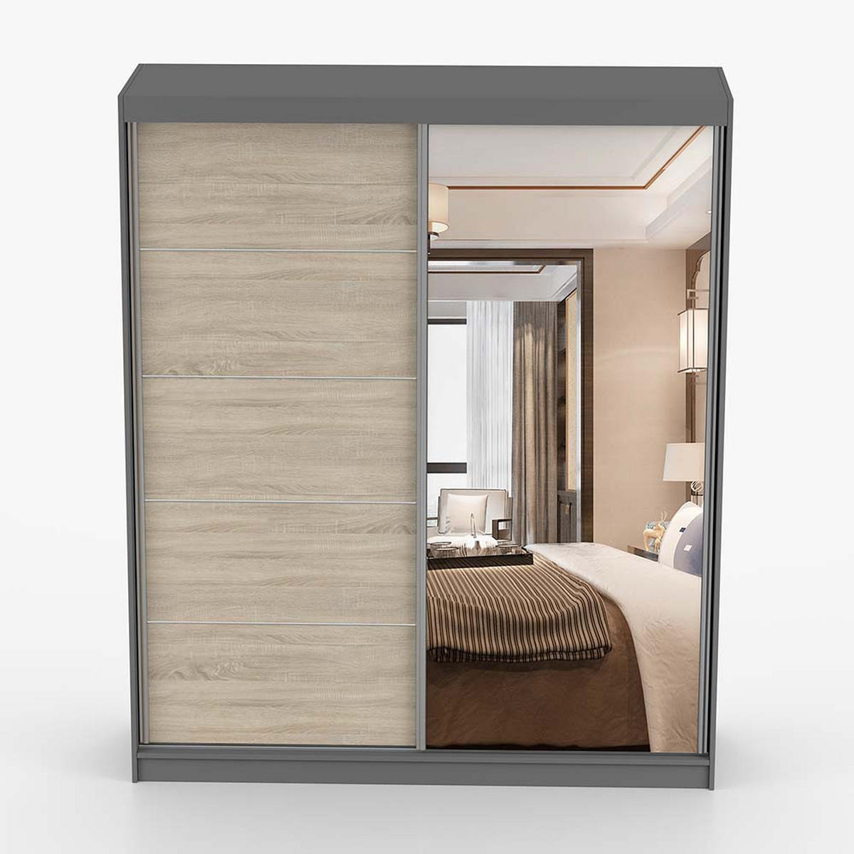 SCHWEBETÜRENSCHRANK 183/218/61 cm 2-türig Bella 03 Grau, Sonoma Eiche - Alufarben/Grau, Glas/Holzwerkstoff (183/218/61cm) - imoebel24