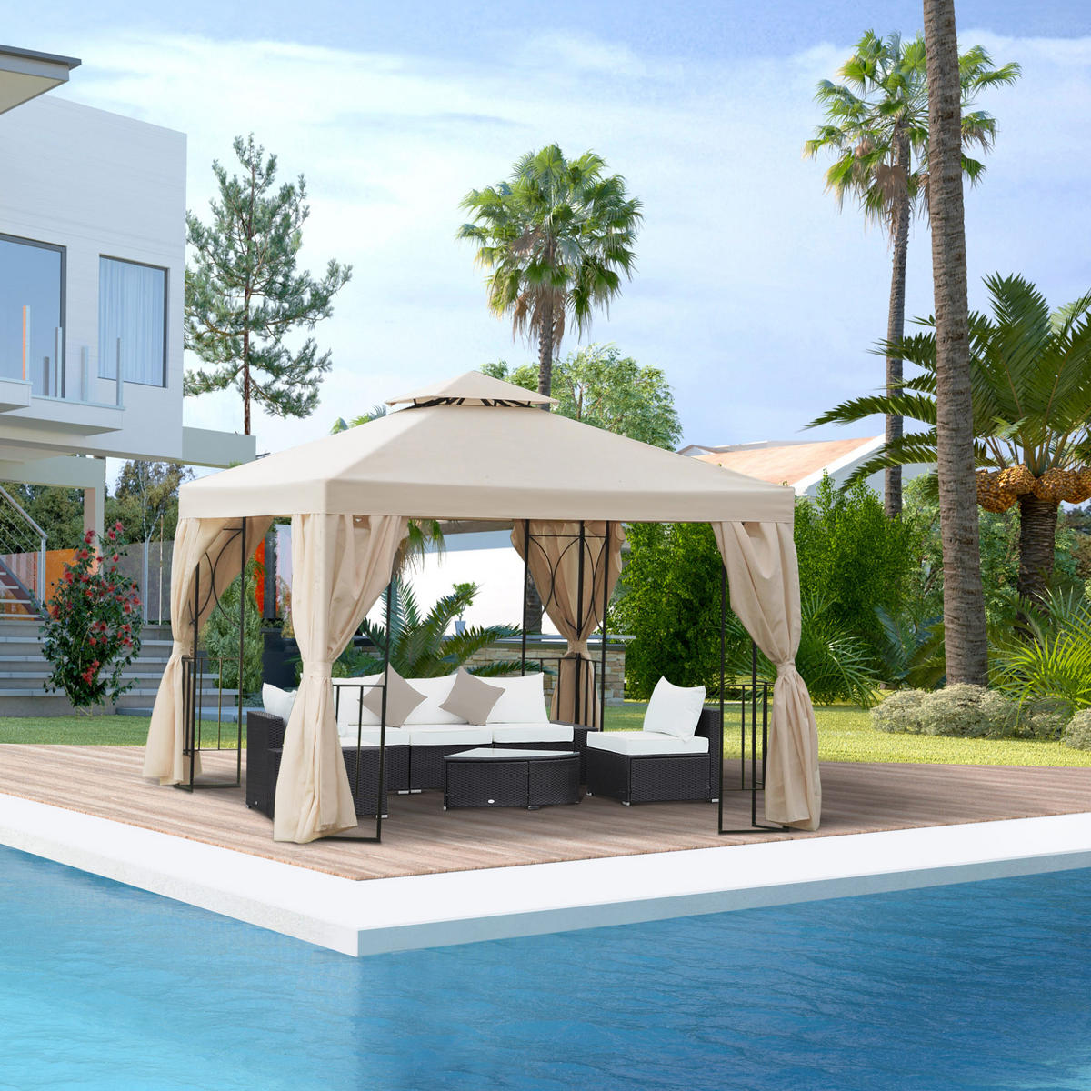 PAVILLON, Dunkelgrau/Cremeweiß, Metall, Polyesterbezug - Creme, Metall (295/265/295cm) - Outsunny
